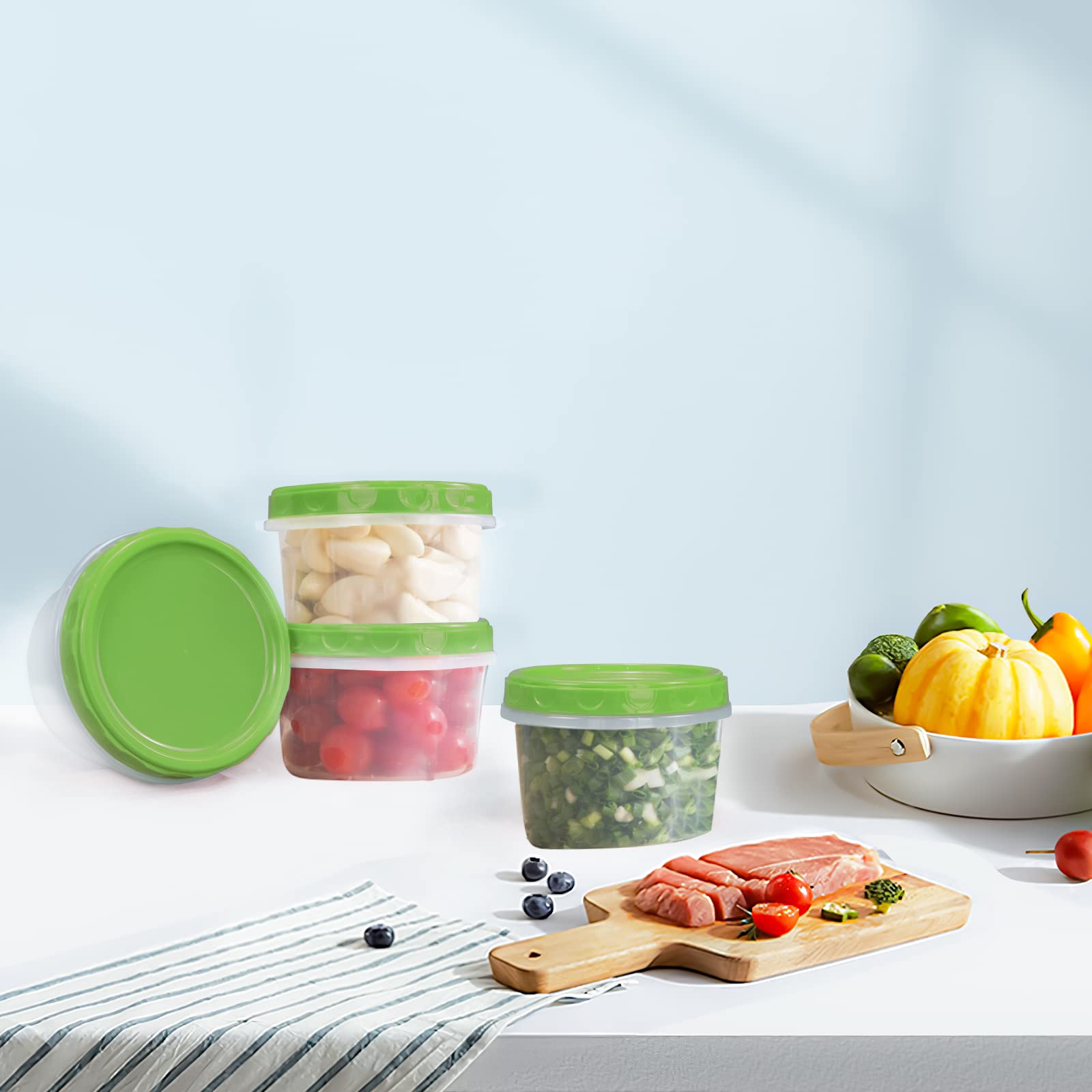 Jucaifu 8 Ounce Reuseable Small Plastic Freezer Storage Container Jars With Screw Lid For Food Snacks Lunch(8Pcs, Green)