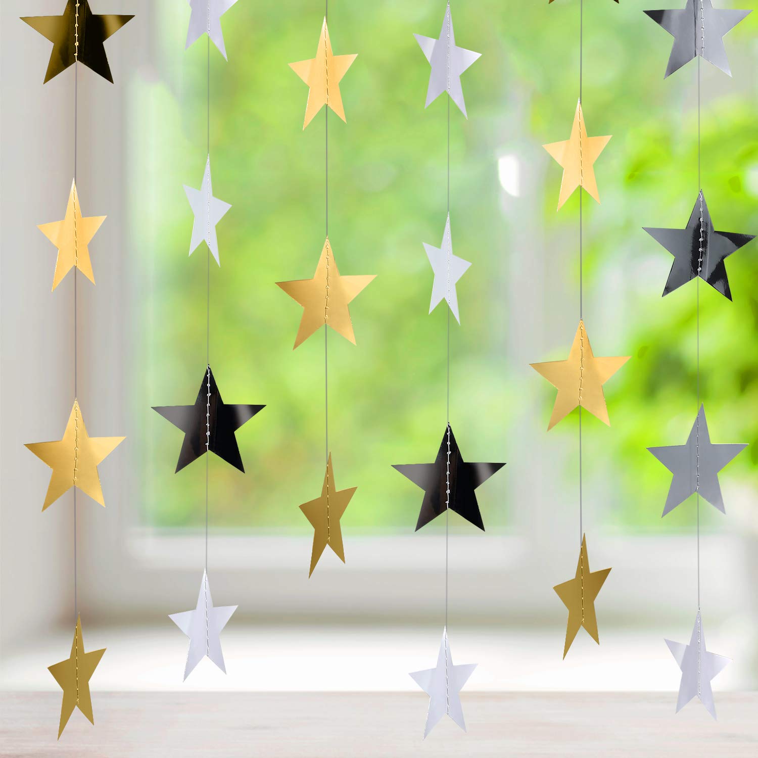 Patelai 130 Feet Glitter Star Garland Banner Decoration Bright Hanging Bunting Banner Star Backdrop For Graduation Halloween Wed