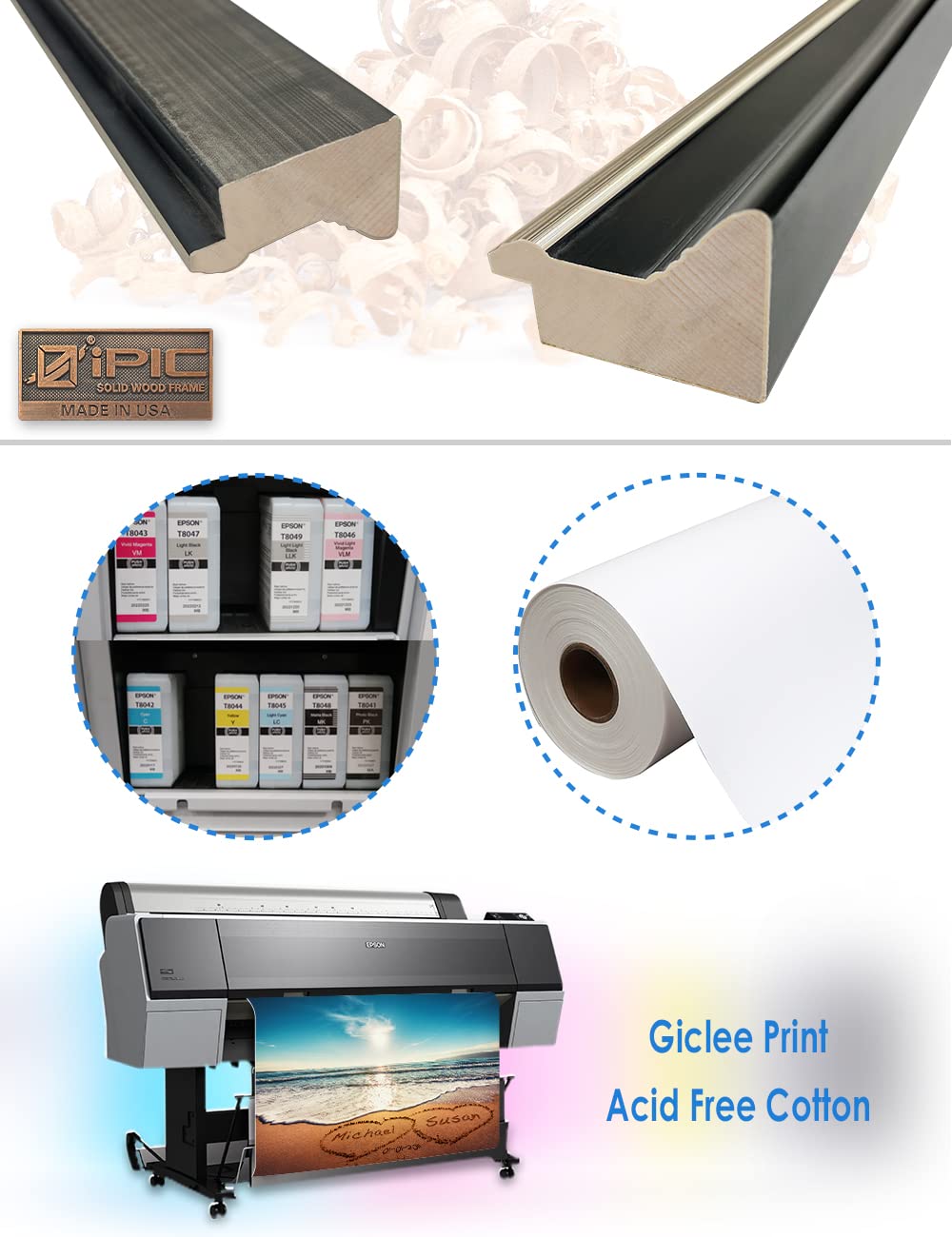 Ipic - Heart In Heart Personalized Wall Art, Customized Gift With Names And Date, Giclee Prints Framed In Solid Wood, Total Size