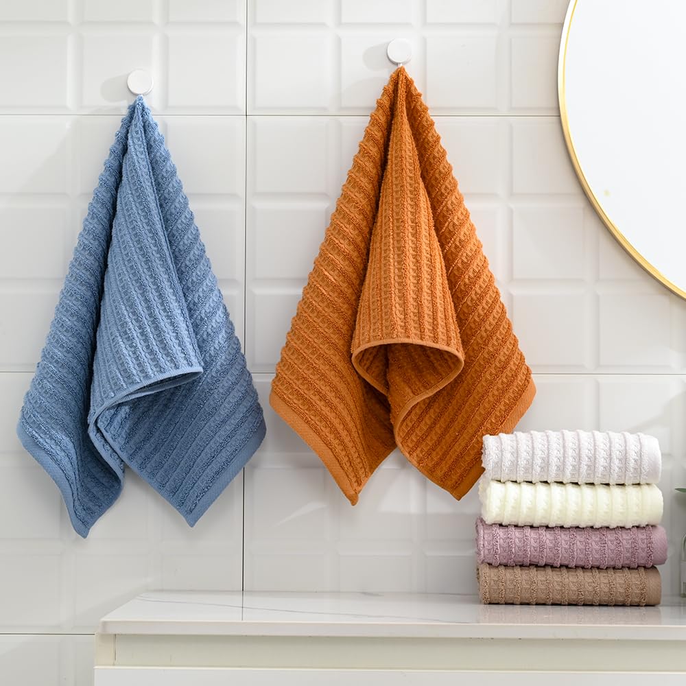 Sense Gnosis Light Grey Waffle Hand Towel Set Of 2 Super Soft 100% Cotton Terry Striped Pattern Ultra Absorbent Hand Towel For B