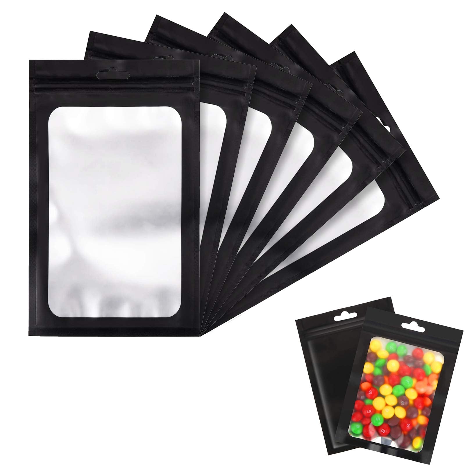 100 Pcs Resealable Ziplock Food Storage Bags, Water Proof Bag With Clear Window, Packaging Pouch For Coffee Beans Candy Sample F