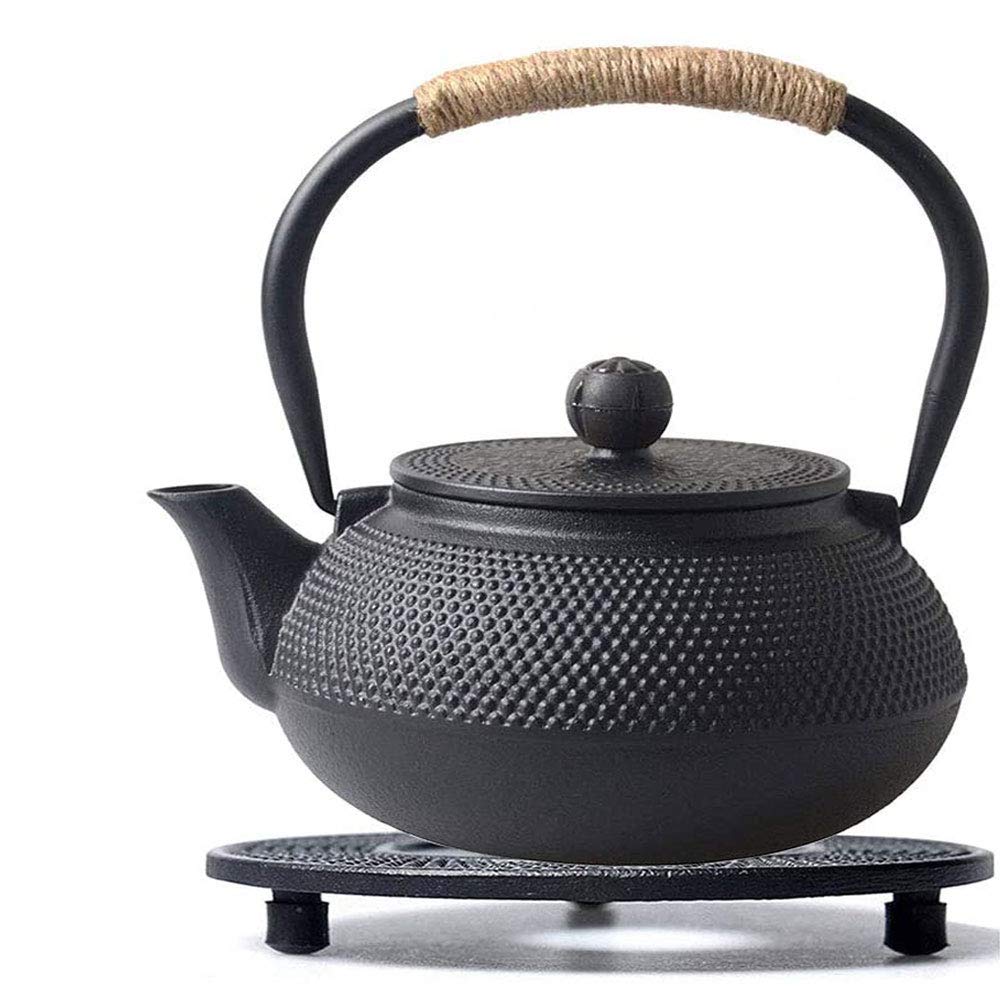 Hwagui Cast Iron Teapot Trivet With Rubber Pegs For Kitchen Or Dining Table, 5.5 Inch-Black