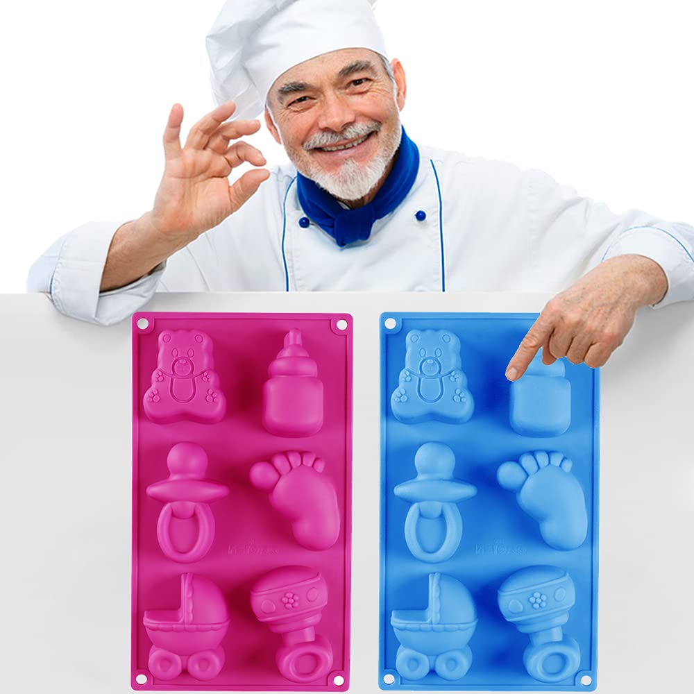 2 Pack Cute Baby Silicone Molds, 3D Baby Shower Themed Baking Mould, Cake Decorating Tools For Chocolate, Soap, Sugar Craft, Can