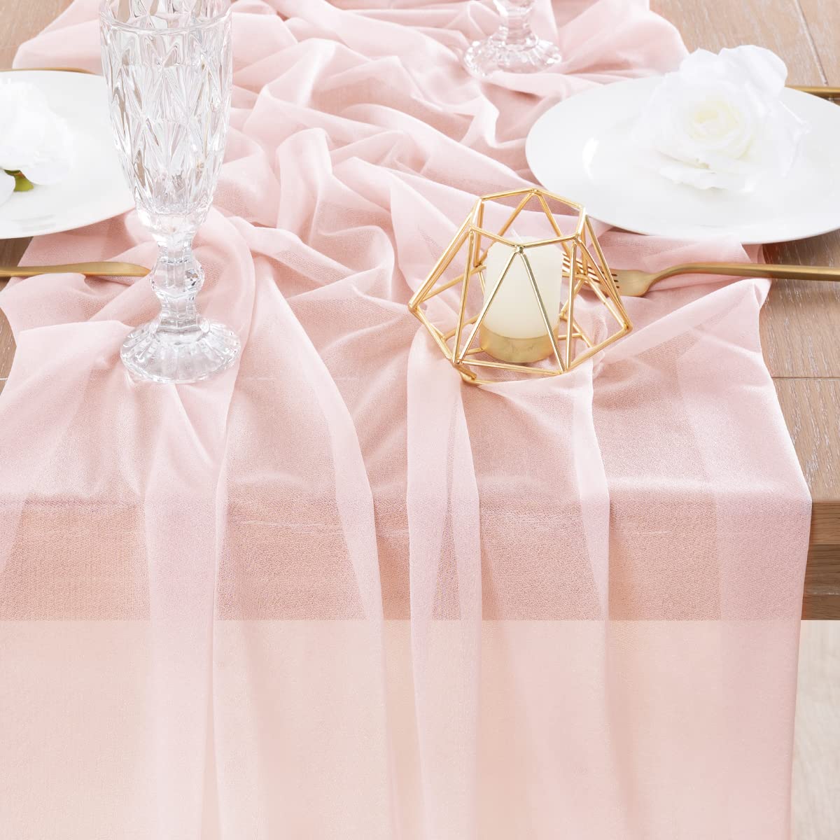 Socomi 4Pcs Blush Pink Gauze Table Runner Bulk 10Ft Chiffon Like Wedding Table Runner For Bridal Shower Decorations Baby Shower