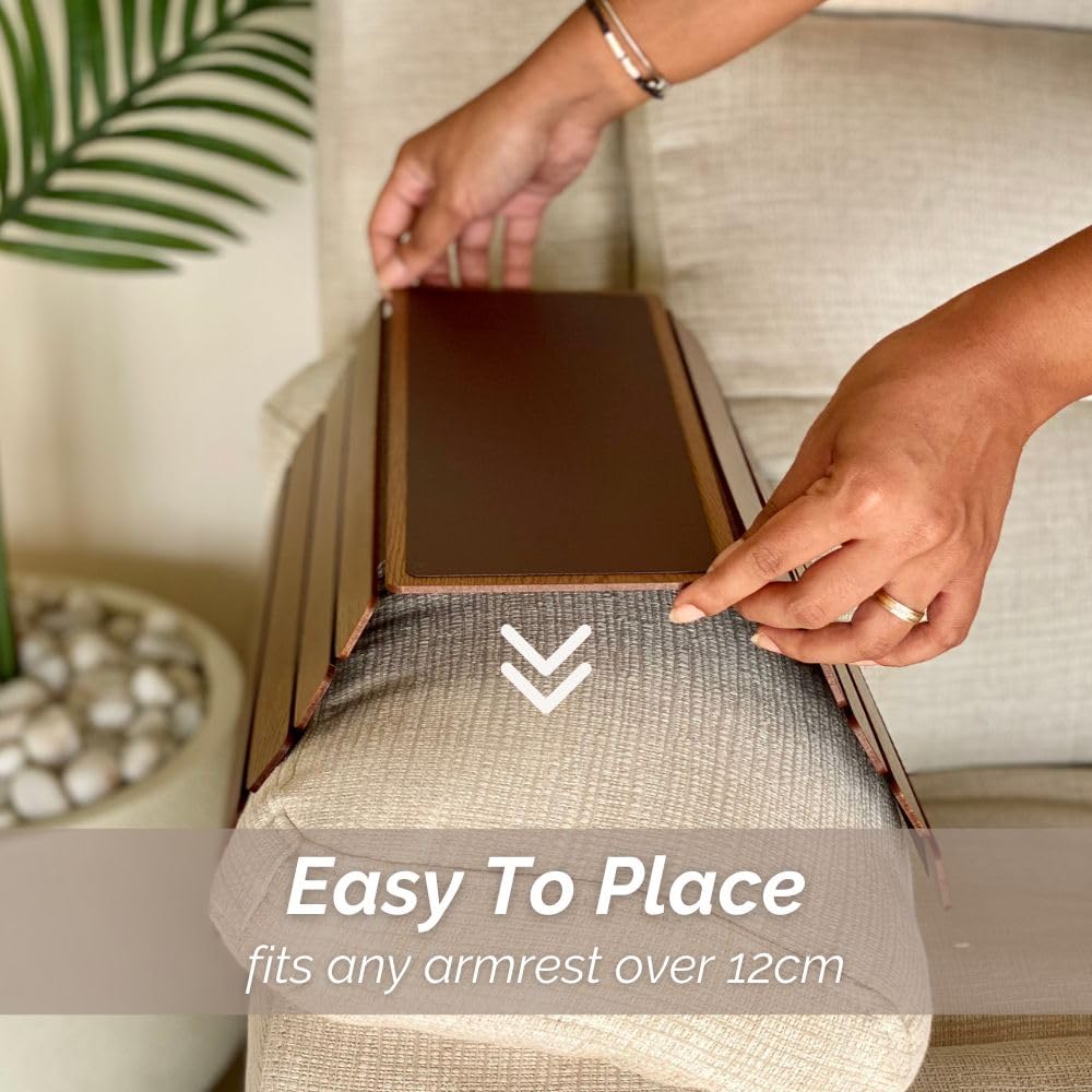 Mason Home Elm Sofa Armrest Tray - Brown Full Grain Bamboo Wood With Anti Slip Pad | Dining Tray | Home & Office Dcor | Furnitur