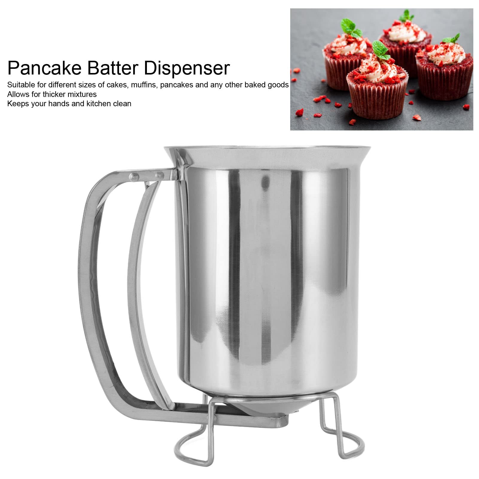 TOPINCN Pancake Batter Dispenser - Stainless Steel Handheld Pourer for Cupcakes, Muffins, Waffles, and Crepes