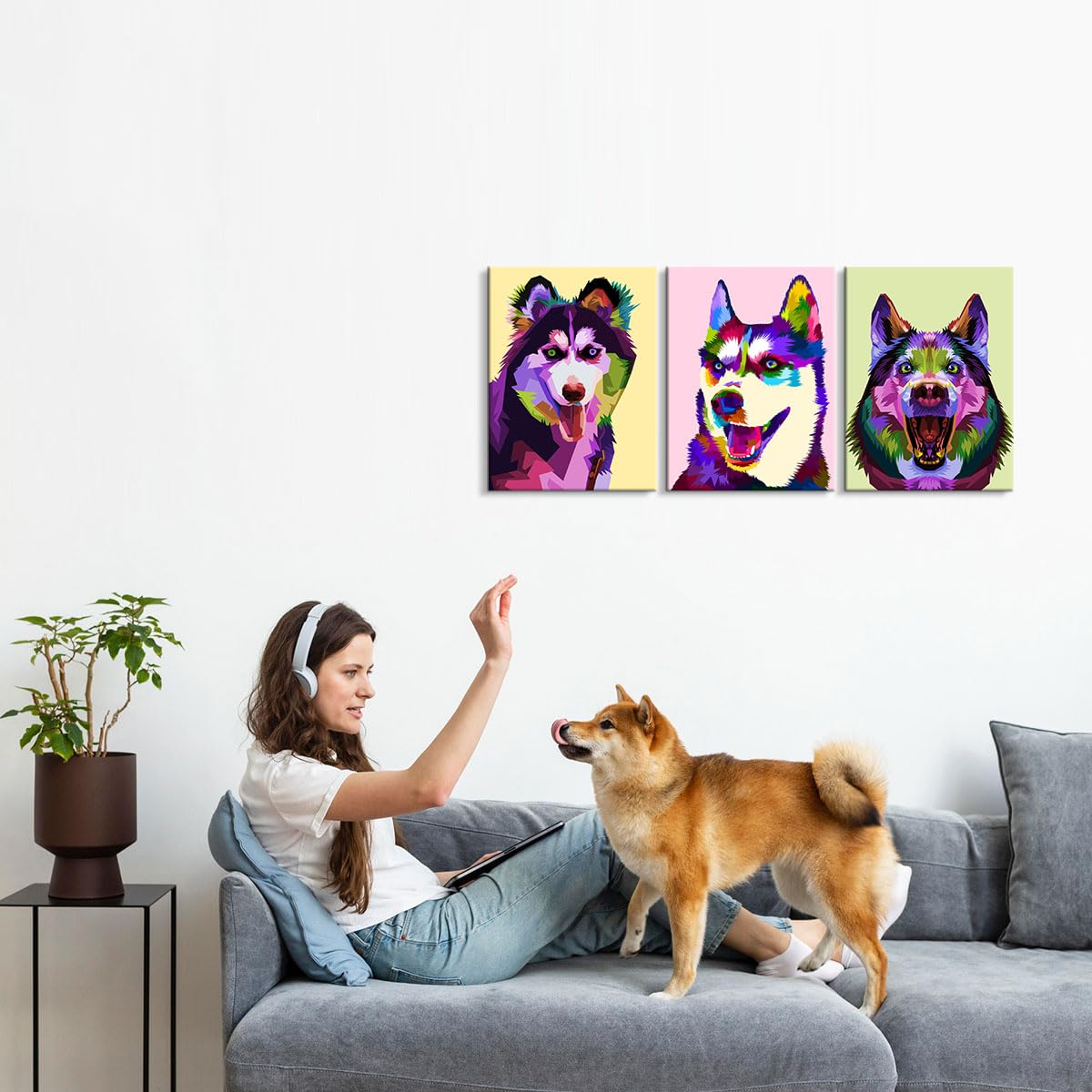 3 Pieces Dog Wall Art Animal Wall Art Husky Wall Art Dog Wall Decor Dog Poster Animal Decor Dog Painting Animal Poster Pet Decor