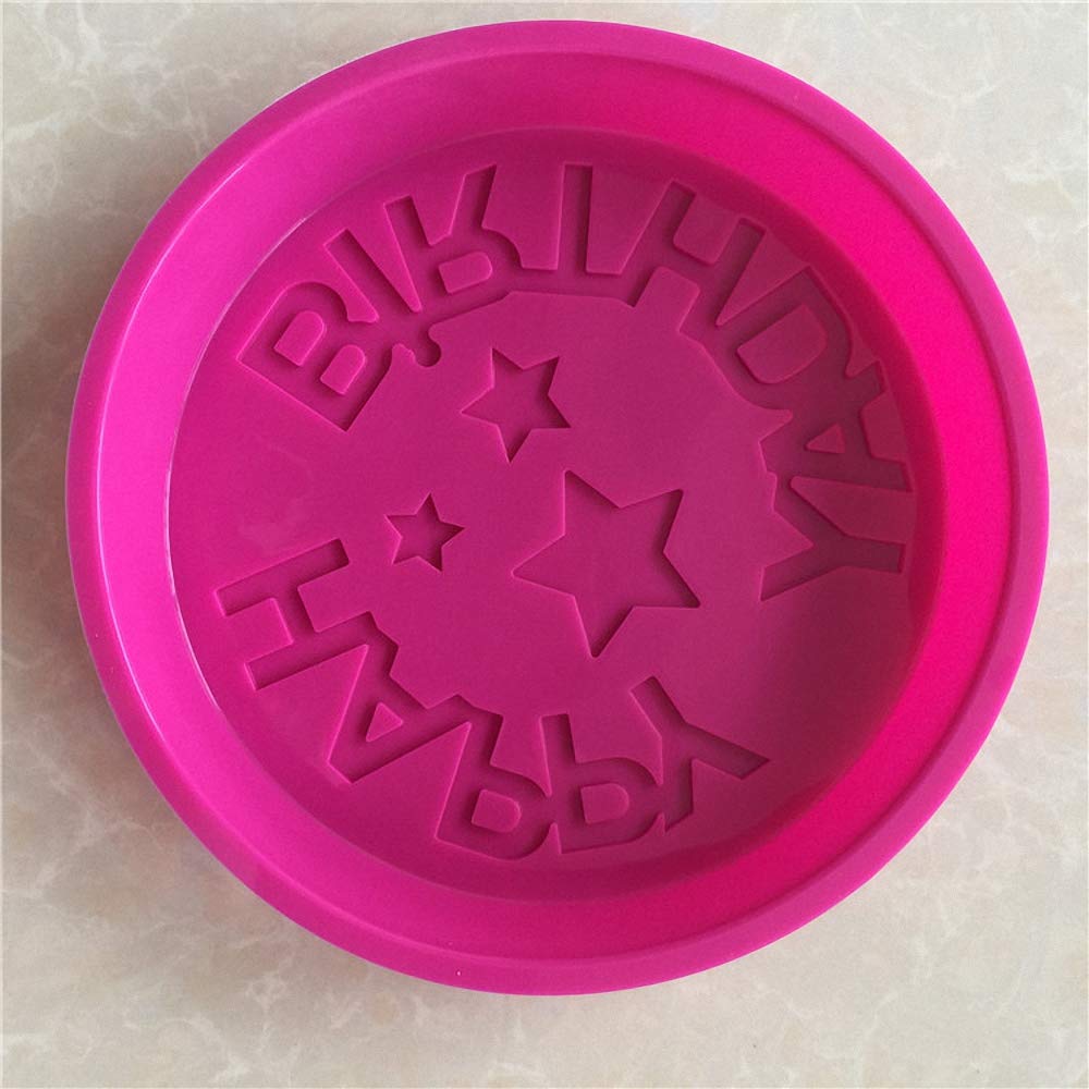 Hiparty Happy Birthday Silicone Baking Mold, 9.6-Inch Cake Pan Round Circle Mold Cheese Jelly Pudding Muffin Pizza Pie Flan Tart