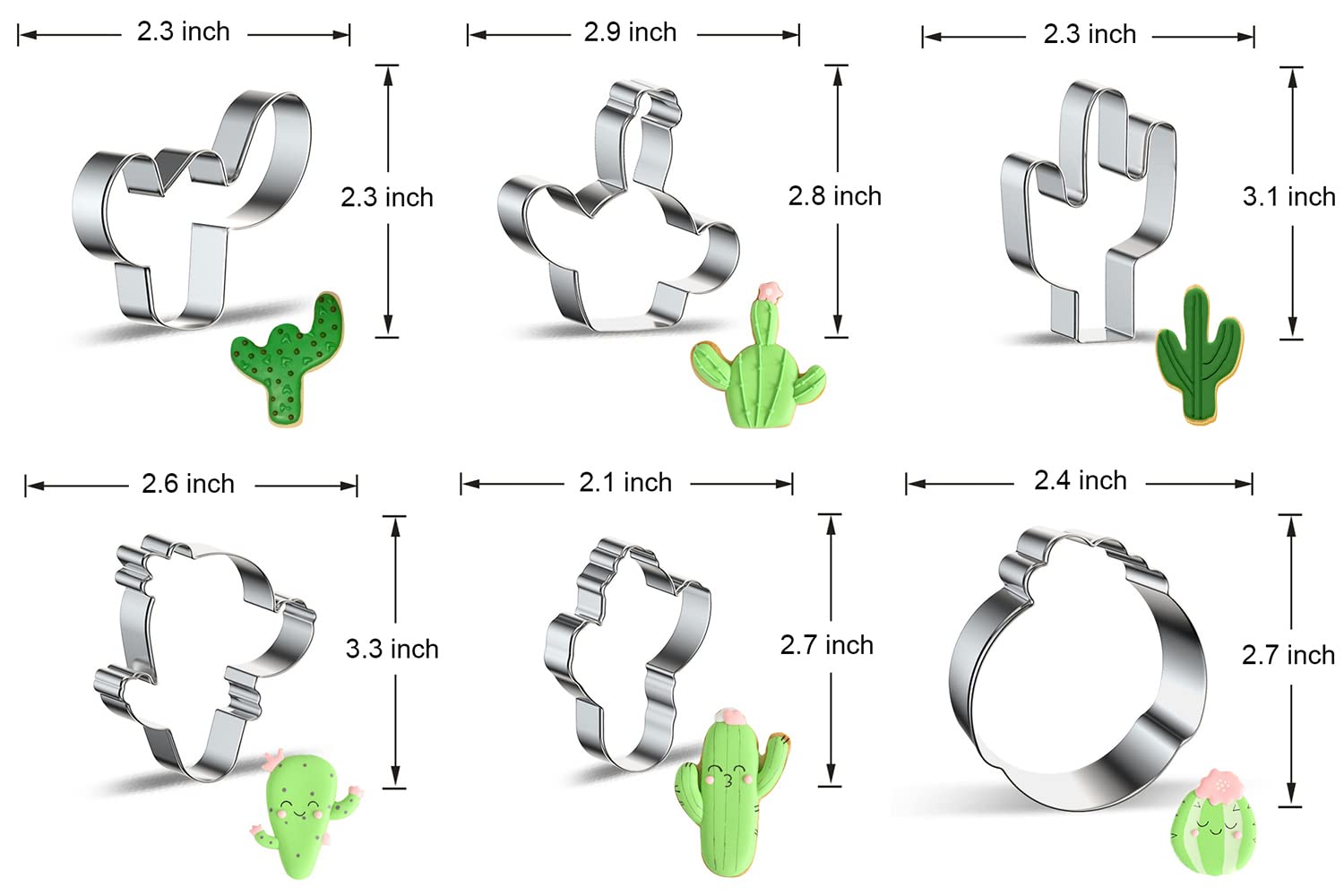 Cactus Cookie Cutter Set - Xzhloym 6 Piece Stainless Steel Metal Cactus/Cacti Cookie Cutters In Different Shapes Fondant Biscuit