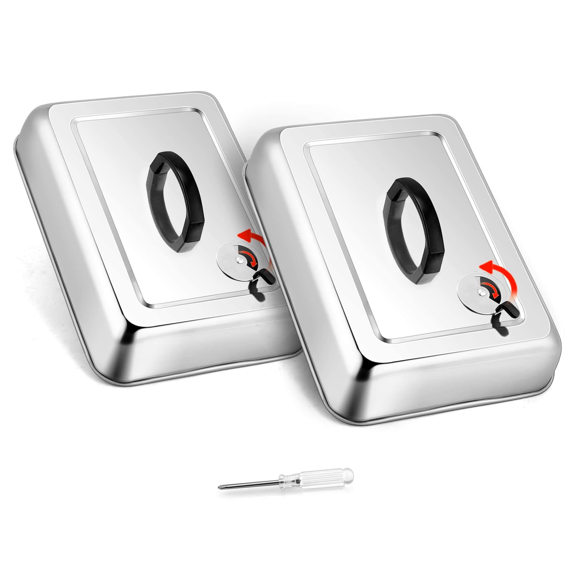 Leonyo 13 X 9 Inch Rectangular Basting Cover Set Of 2, Stainless Steel Cheese Melting Dome Lid With Adjustable Vent Heavy Duty F