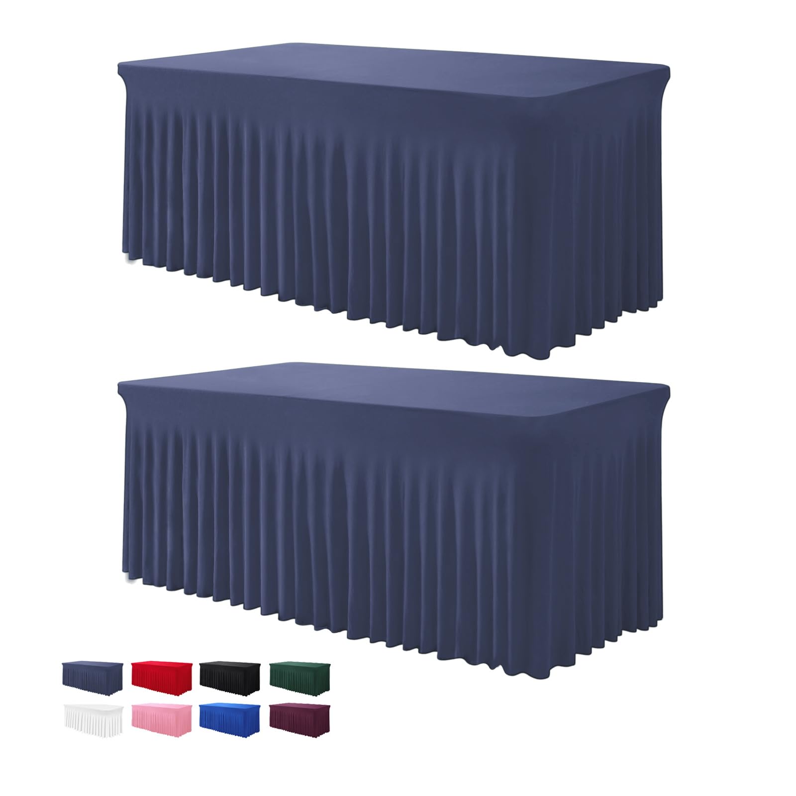 Bddc 2 Pack Table Skirts For Rectangle Tables 8Ft - One-Piece Navy Blue Table Covers For 8 Foot Tables, Wrinkle Resistant Ruffle