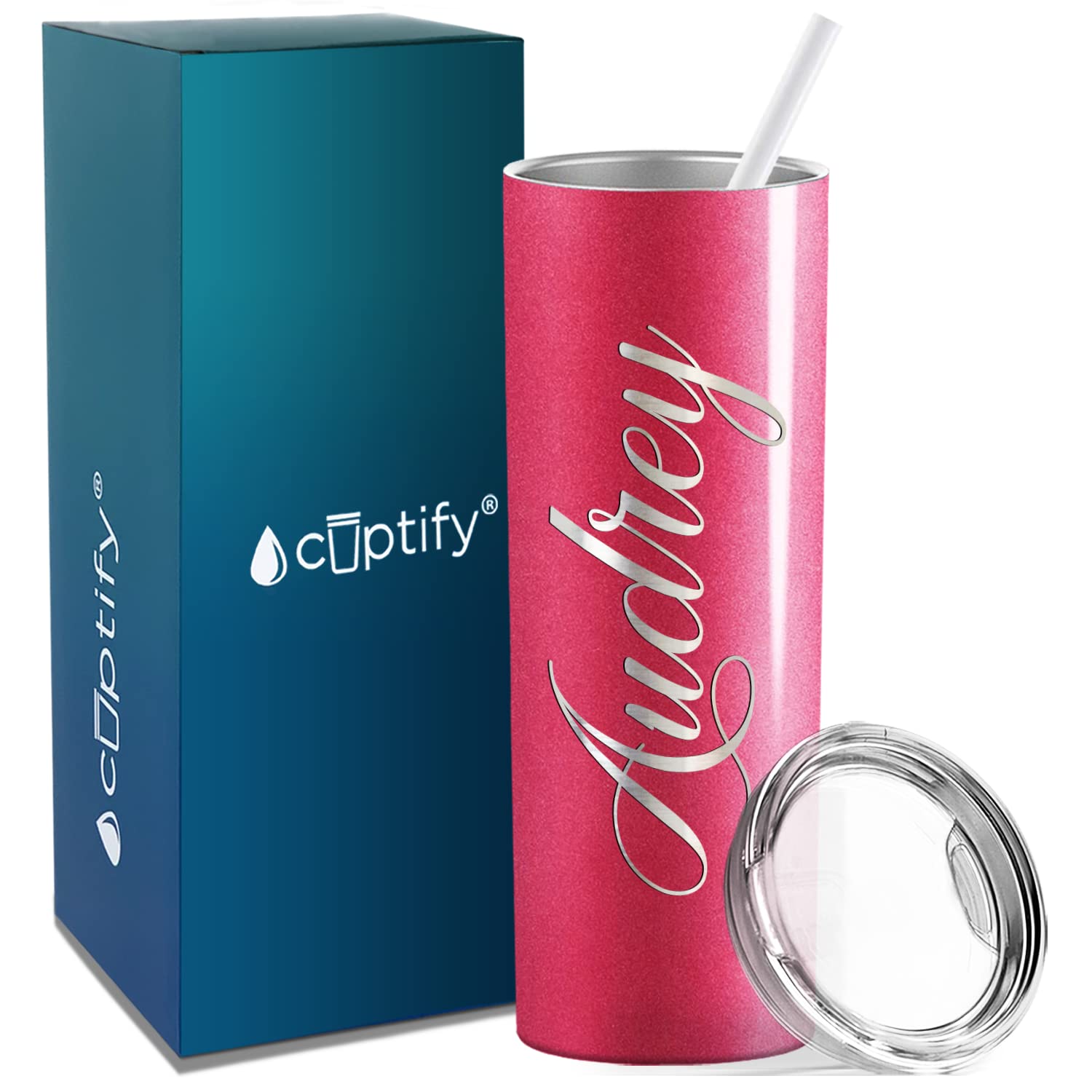 Personalized Skinny 20 Oz With Lid On Red Glitter Customized Laser Engraved Cup Gift Stainless Steel Vacuum Insulated Mug