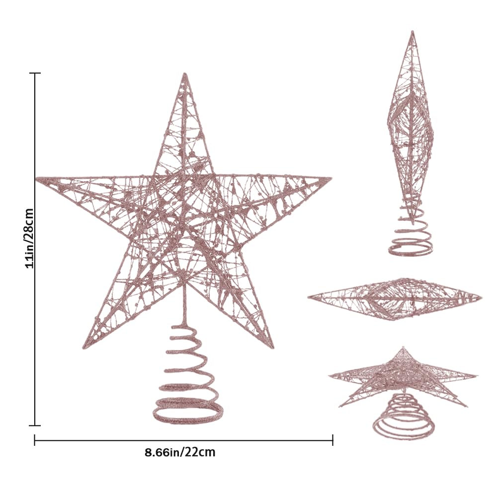 Christmas Tree Toppers Xmas Glitter Rose Gold Hollow Star Treetop Topper for Christmas Tree Decoration