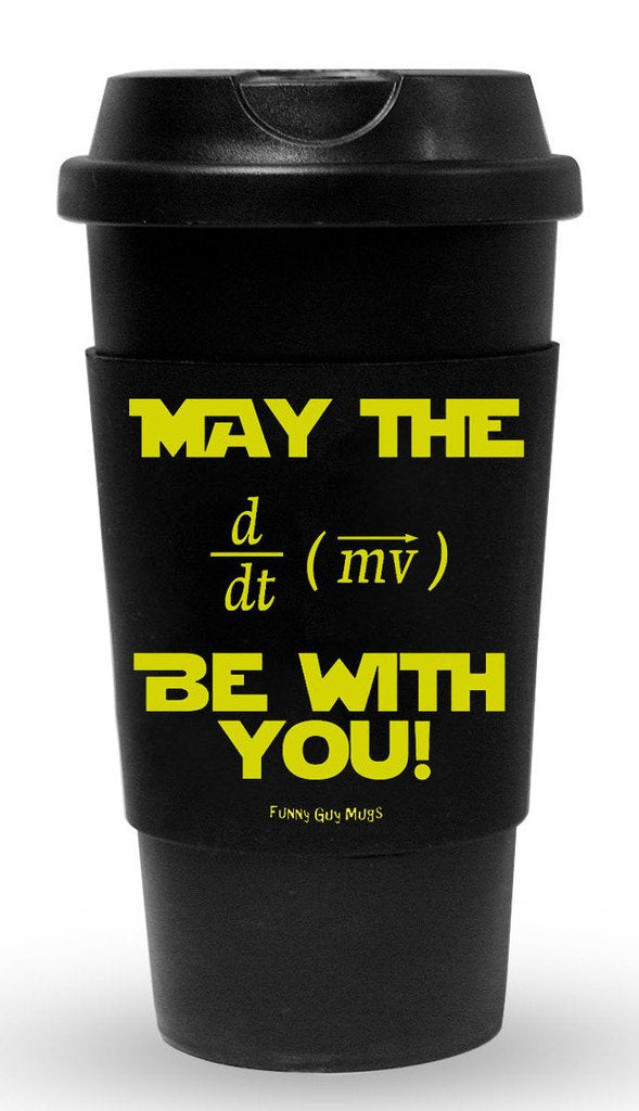 Funny Guy Mugs May The Force Be With You Equation Travel Tumbler With Removable Insulated Silicone Sleeve, Black, 16-Ounce