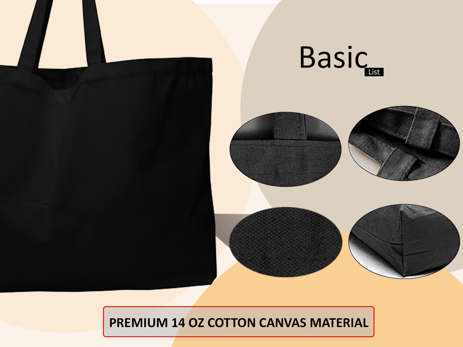Extra Large Canvas Tote Bag - Big Largest Reusable Grocery,Black