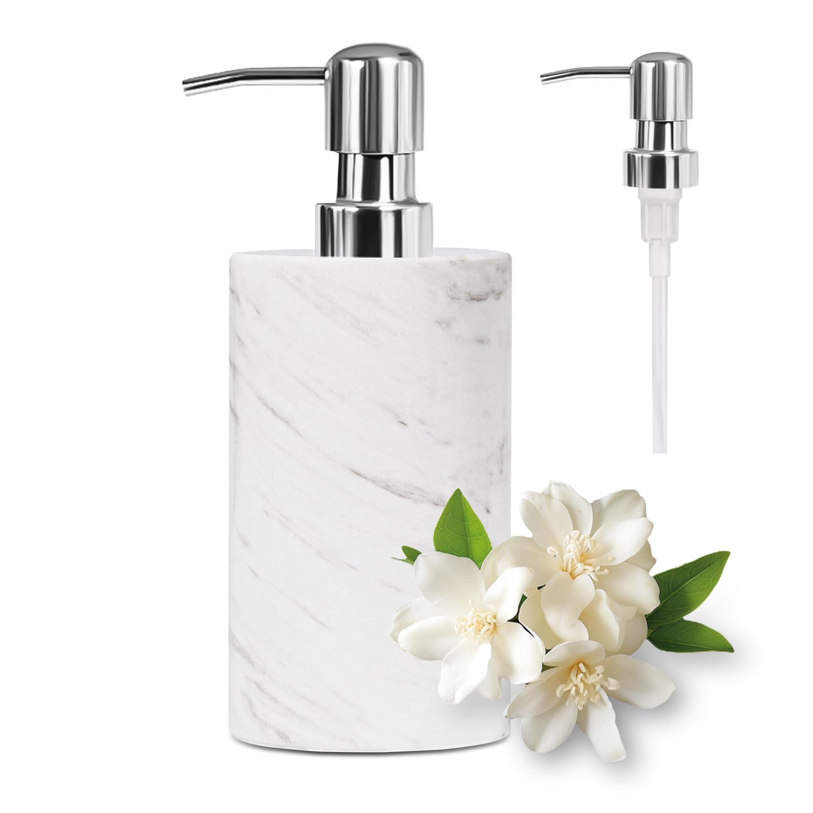 Amaauto Marble Soap Dispenser, Hand Soap Dispenser Bathroom with Stainless Steel Pump, White Hand Soap Dispenser, 6 Ounces for B
