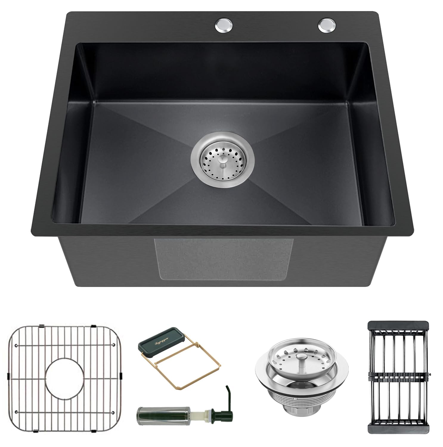 Black Kitchen Sink, Stainless Steel Topmount Bar Sink 22X18X9 Inch Single Bowl Drop In Kitchen Sink Combo-Sink Grid,Soap Dispens