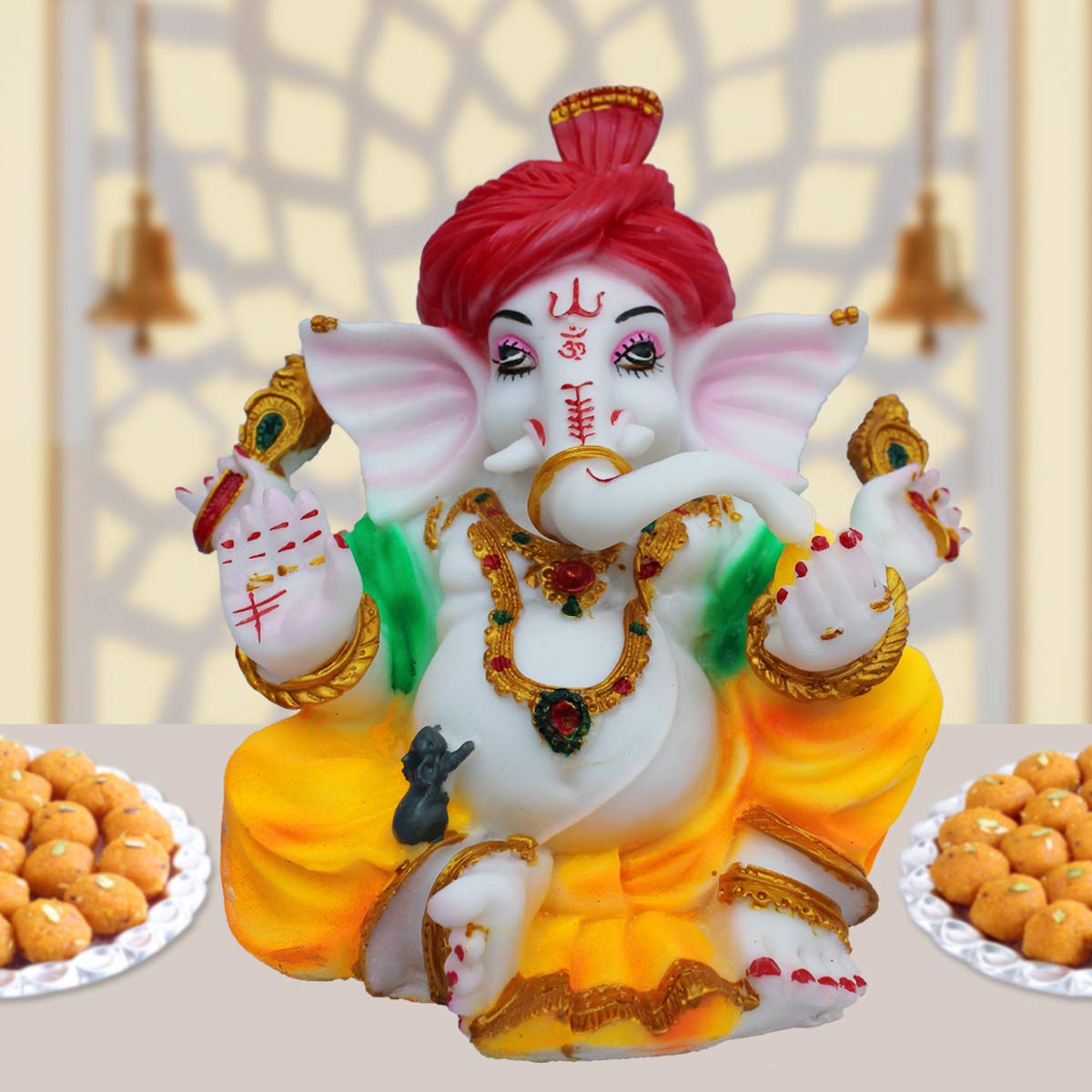 Kd Hub Lord Ganesh Idol For Home Decor & Office - Pagadi Ganesh Murti - (23 Cm) (White)(Medium Size)