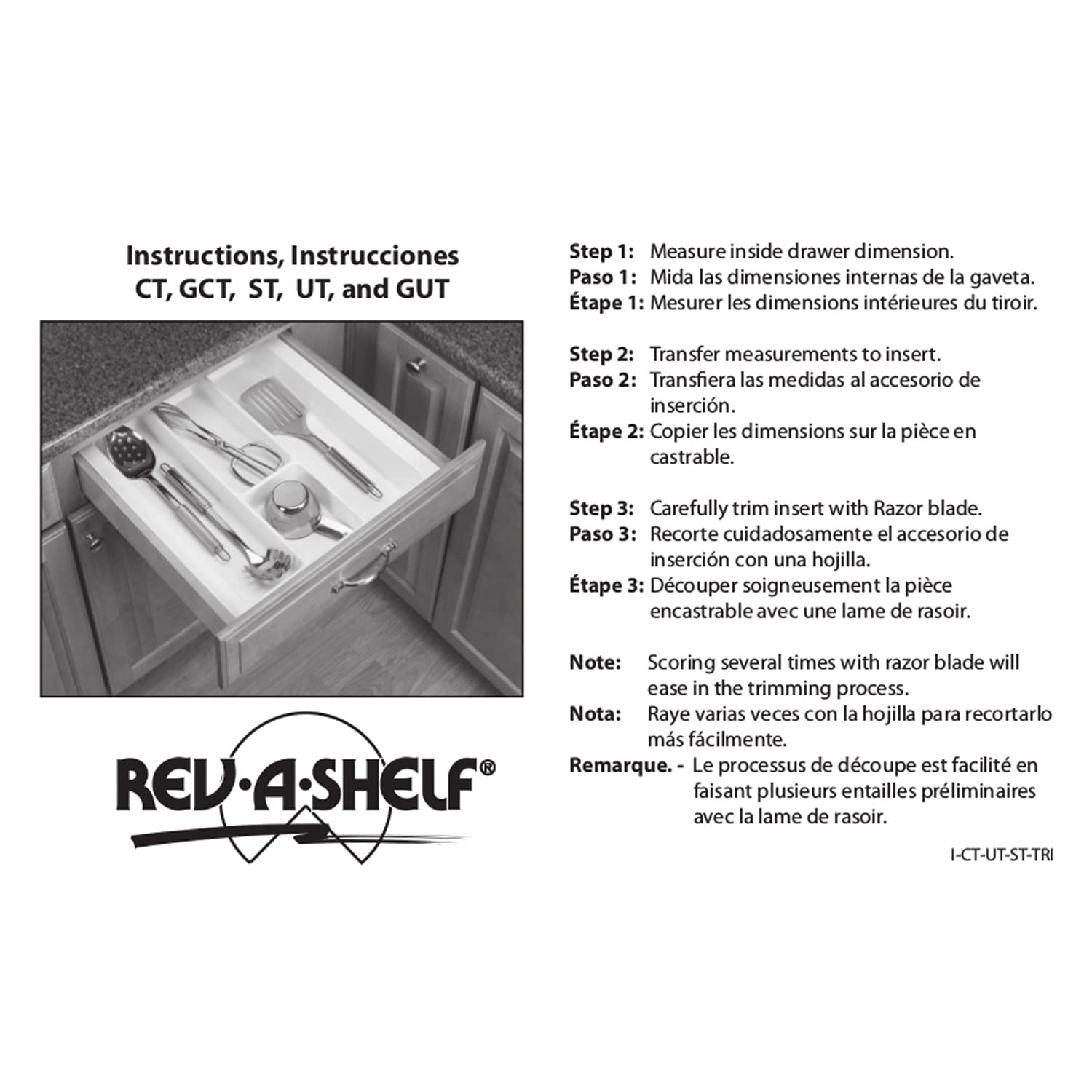Rev-A-Shelf Ct-2W-52 Medium Trim-To-Fit Matte Plastic Cutlery 6 Compartment Tray Insert Utensil Organizer For Kitchen Cabinet Dr