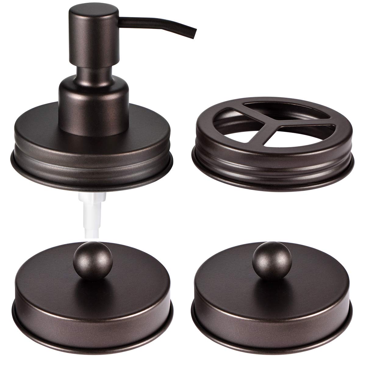 Mason Jar Bathroom Accessories Lids Set(4Pcs) - Jar Not Included - Soap Dispenser,Toothbrush Holder, Apothecary Storage Jars Lid