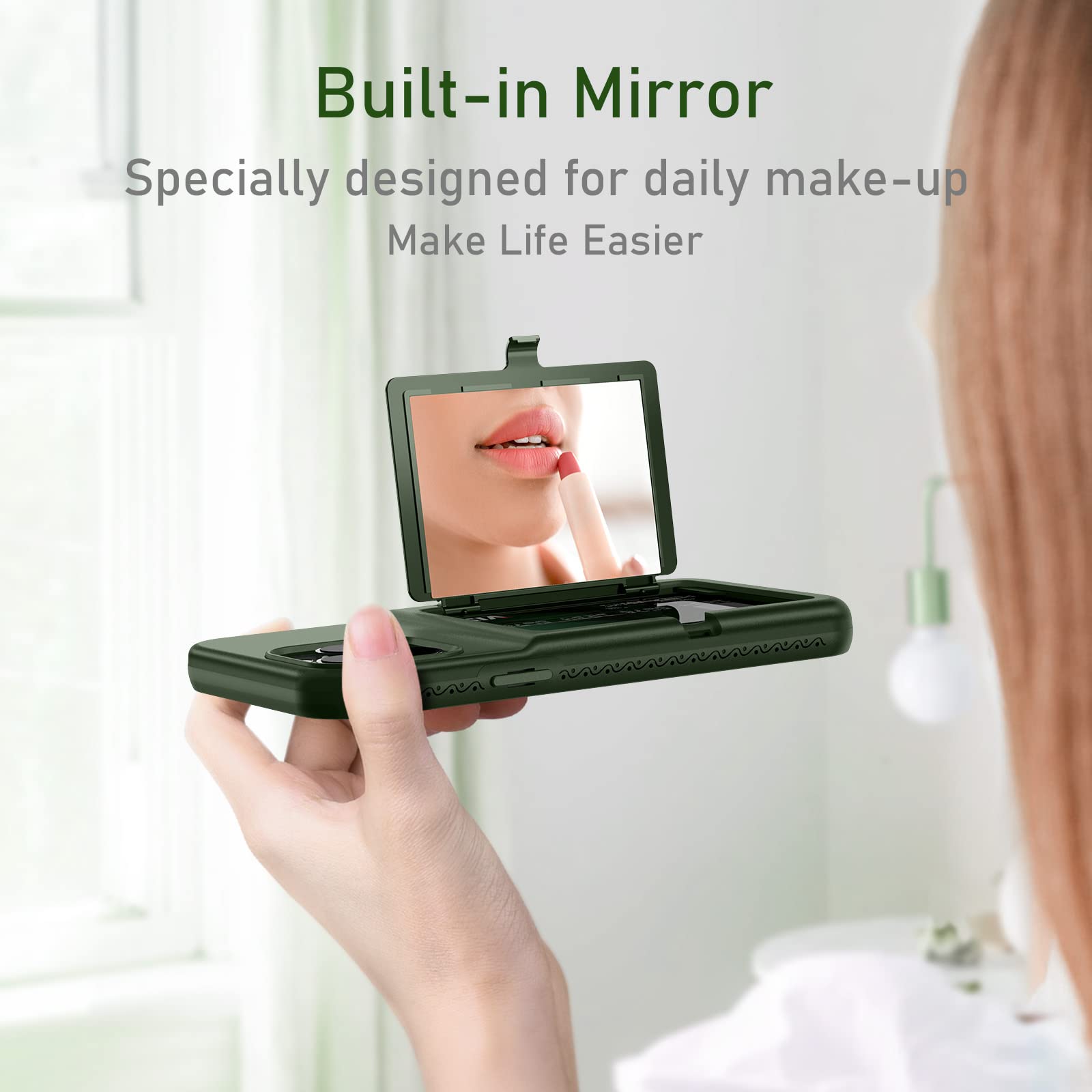 Welovecase For Cute Iphone 13 Pro Max Case For Women With Credit Card Holder  Hidden Mirror, Two Layer Shockproof Heavy Duty Pro