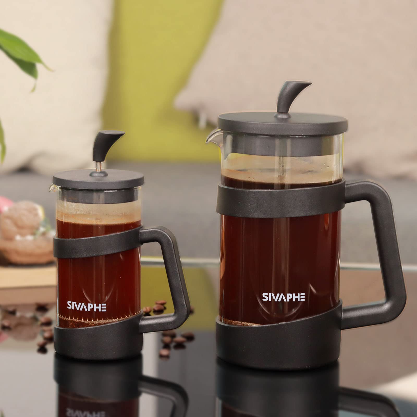 Sivaphe French Press 34Oz Light-Weight Durable High Borosilicate Carafe Maker 8 Cup Plastic Coffee Press Frothed