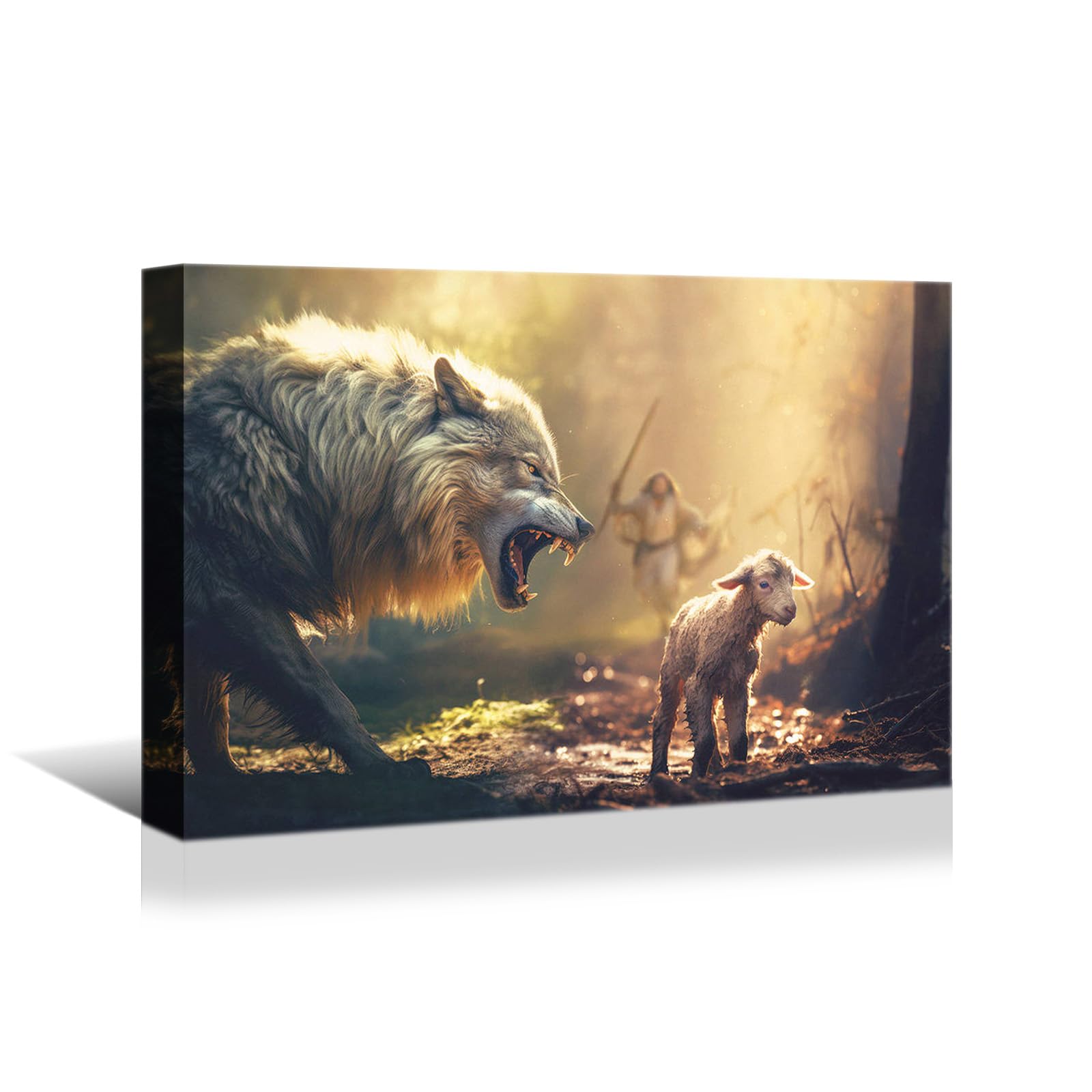 Yonica Christian Wall Art Jesus Running Towards Wolf And Lamb Pictures Jesus Art Wall Decor For Living Room Bedroom Church Decor