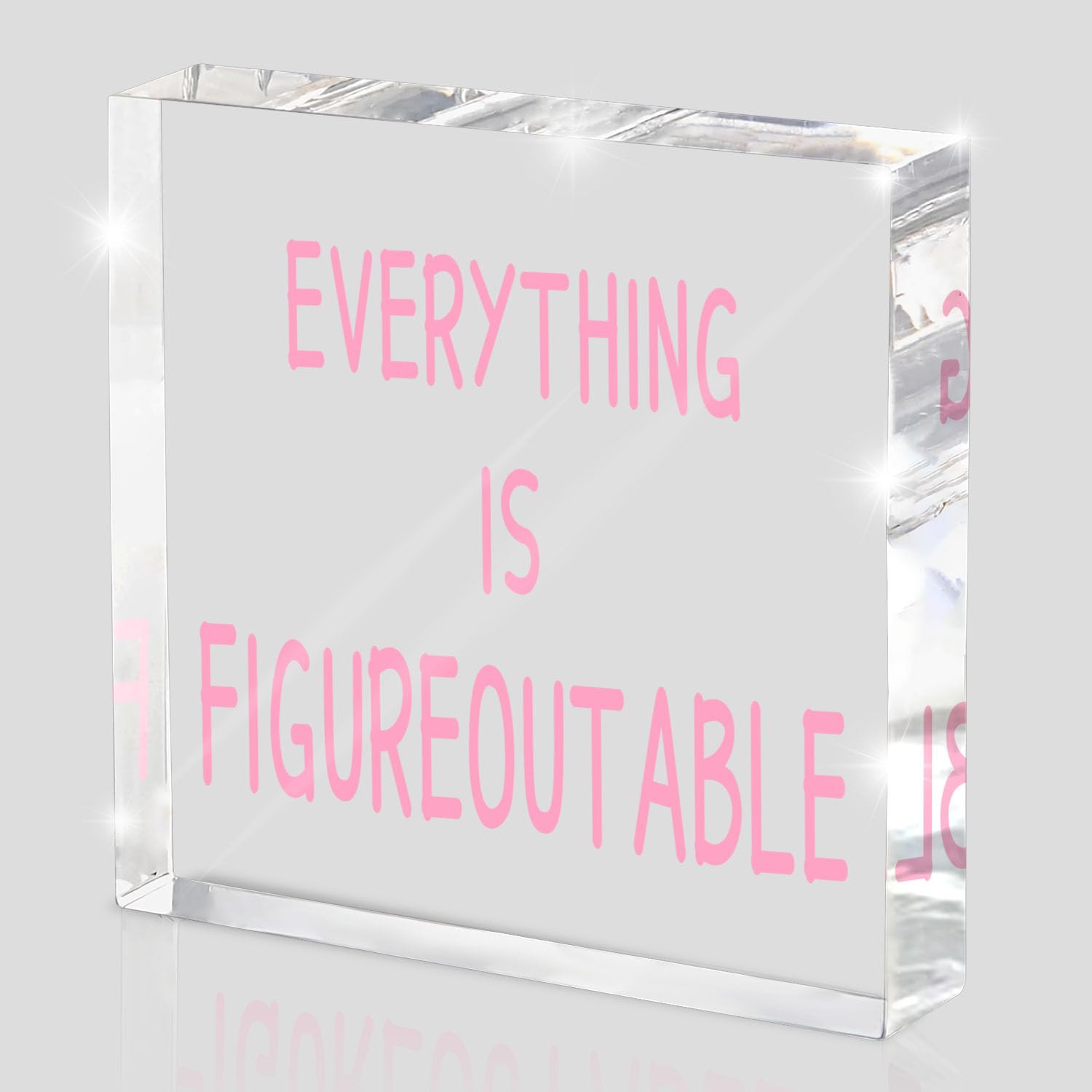 Pink Office Decoration - Motivational Gifts For Women - Everything Is Figureoutable - Desk Accessories Acrylic Square Sign - Sui