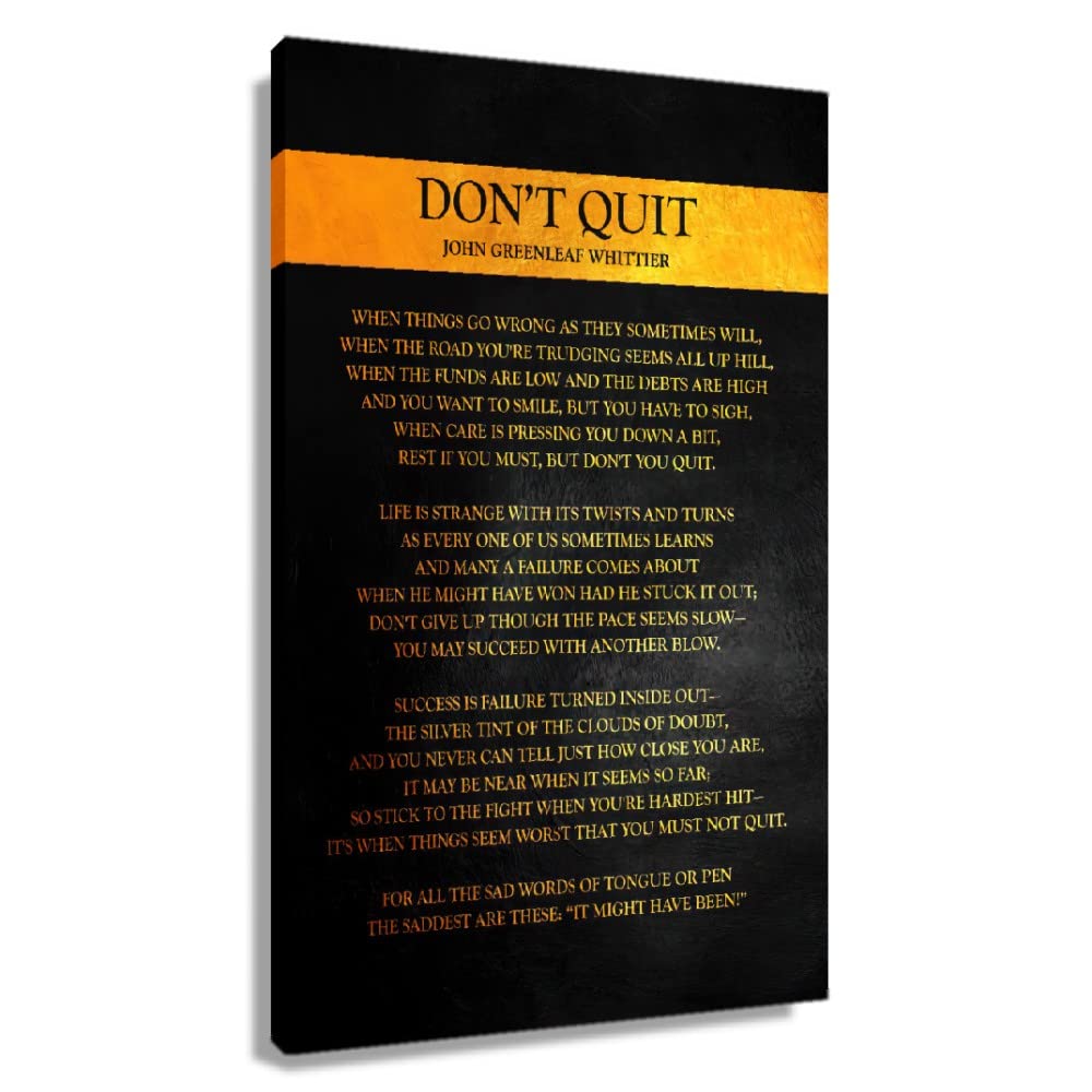 Dont Quit Poem Framed Canvas Motivational Wall Art Quotes Poster Inspirational Pictures For Living Room Poetry Gift Framed (16X2