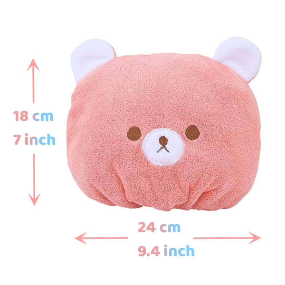 JLEivvi 2PCS Hair Towel Wrap Cute Bear Dry Hair Caps Hair Drying Wrap Towel Bath Head Wrap Drying Turban Cap for Women, Girls, C