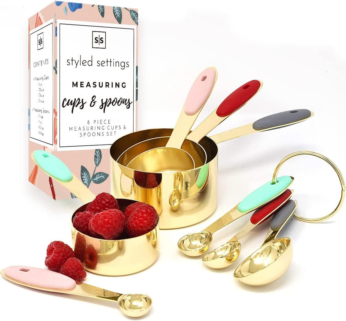 8pc Hand Crafted Measuring Set Gold - 8Pc Metal Measuring Set Includes Gold Measuring Cups And Gold M ...