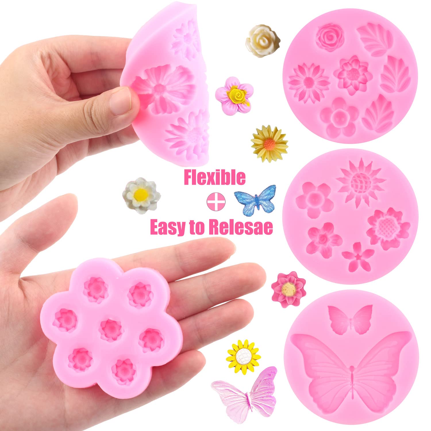 Zixiang Flower Fondant Cake Mold Rose Butterfly Daisy Leaf Mini Flowers Candy Silicone Molds For Cake Decorating Cupcake Topper