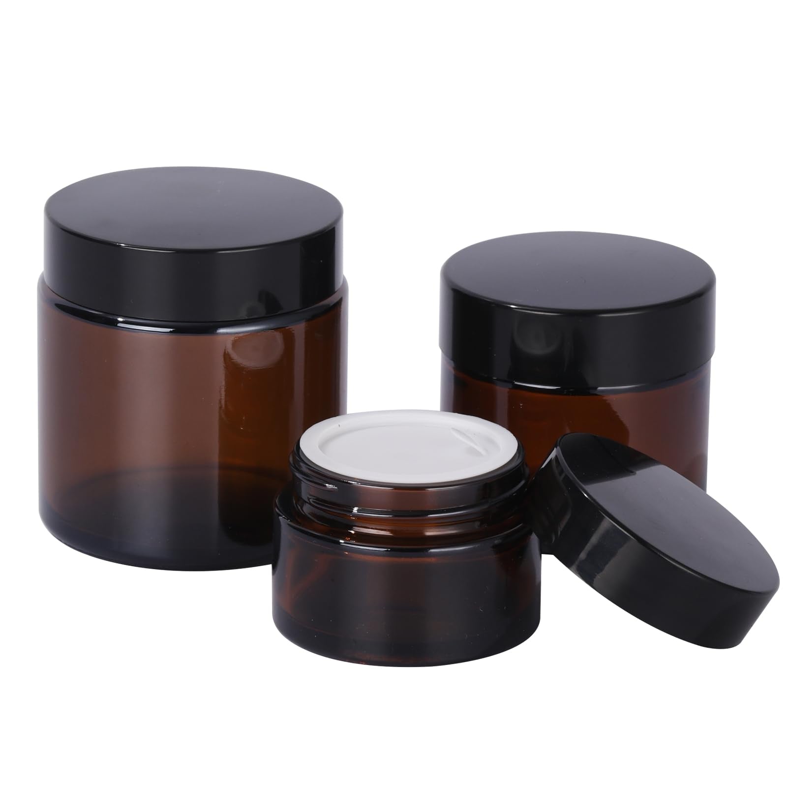 Ziyize Amber Glass Jars With Lids, 1/2/4Oz 3 Pack Small Glass Jars With Inner Liners, Reusable Empty Round Cosmetic Container Fo