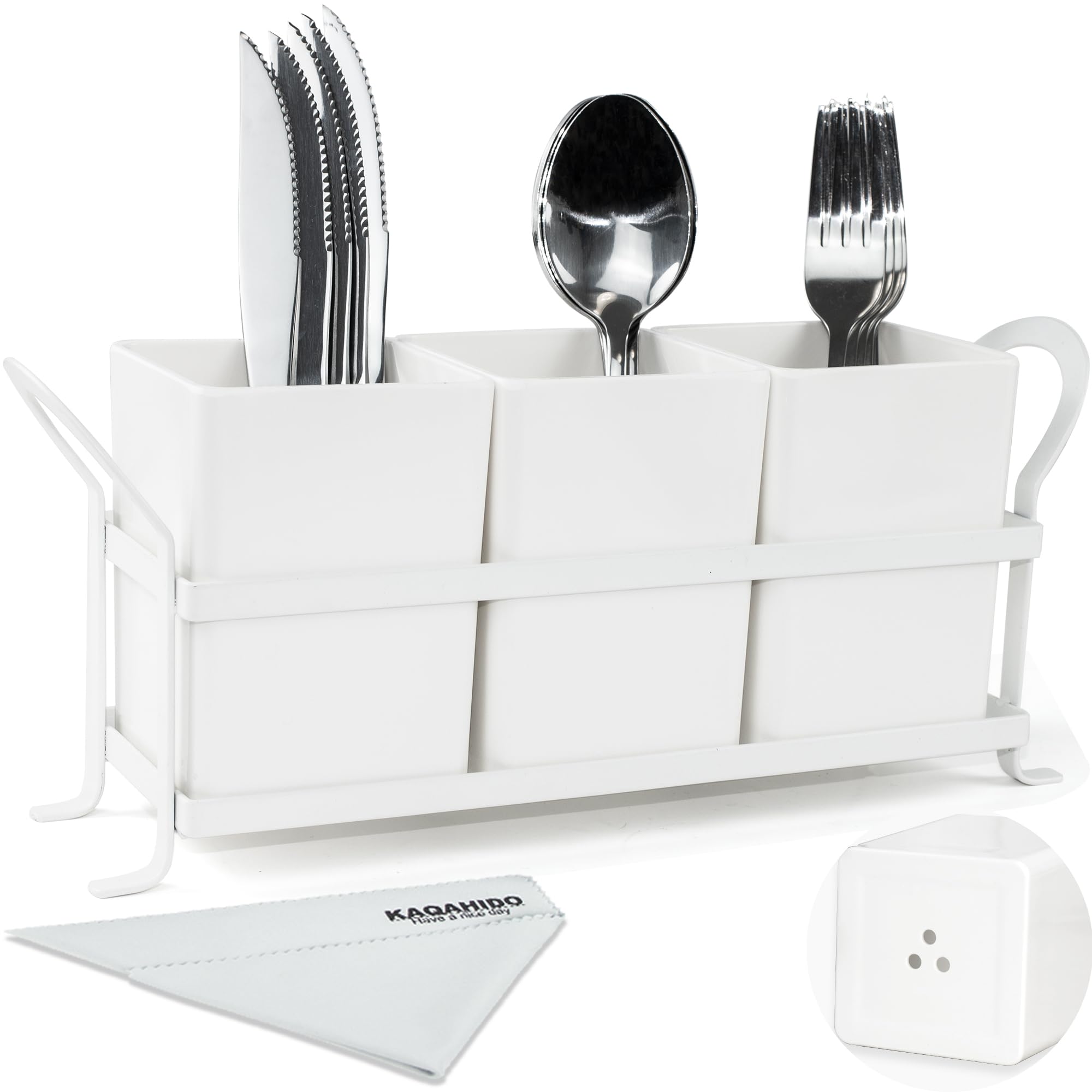 KAQAHIDO Utensil Caddy with Drain Holes, White