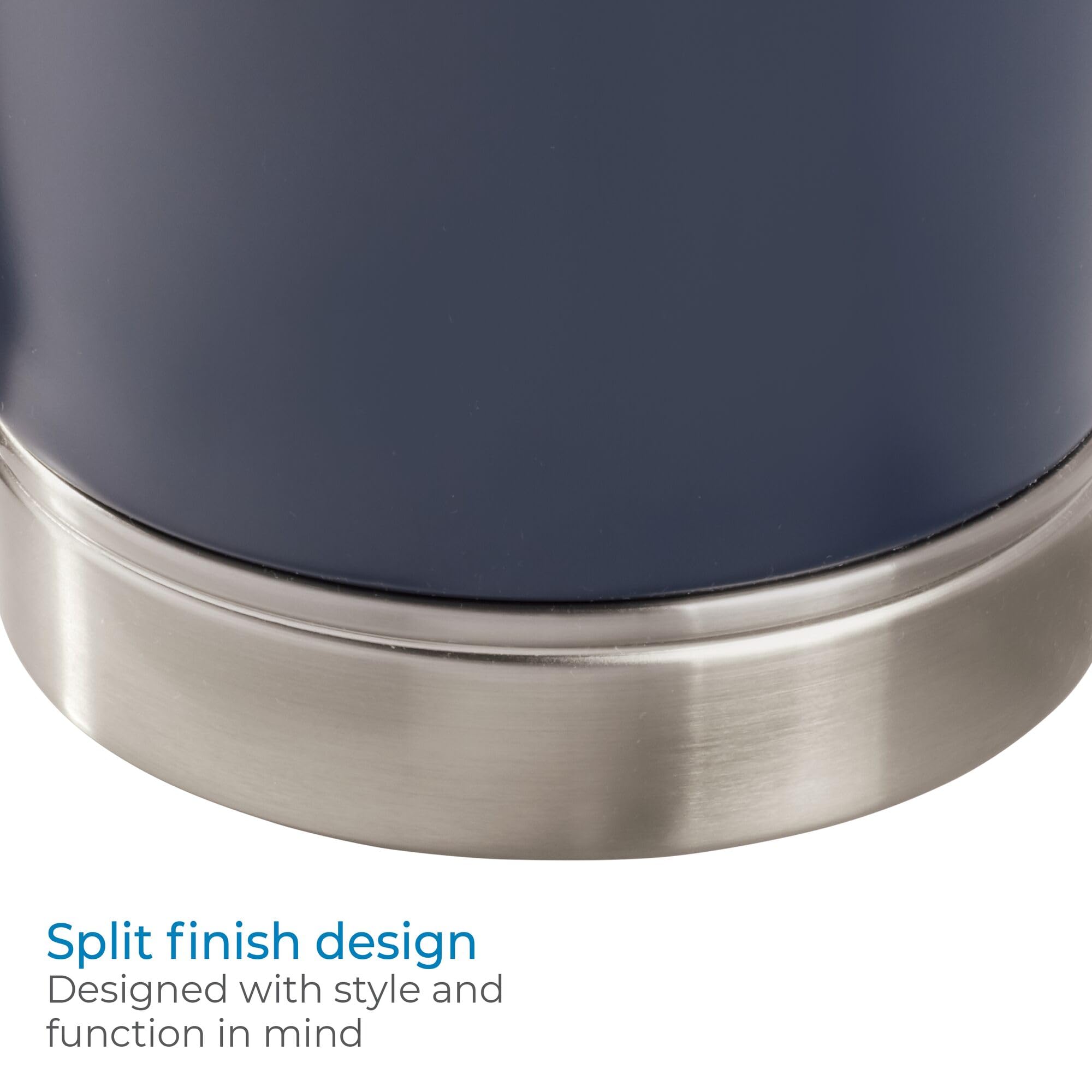 InterDesign York Waste Can, Ceramic, Matte Navy/Brushed Nickel, Model 74784