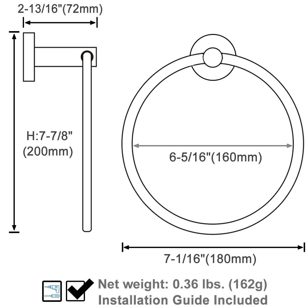 APLusee Hand Towel Ring  Stainless Steel Round Bathroom Towel Holder Loop (Black & Gold)