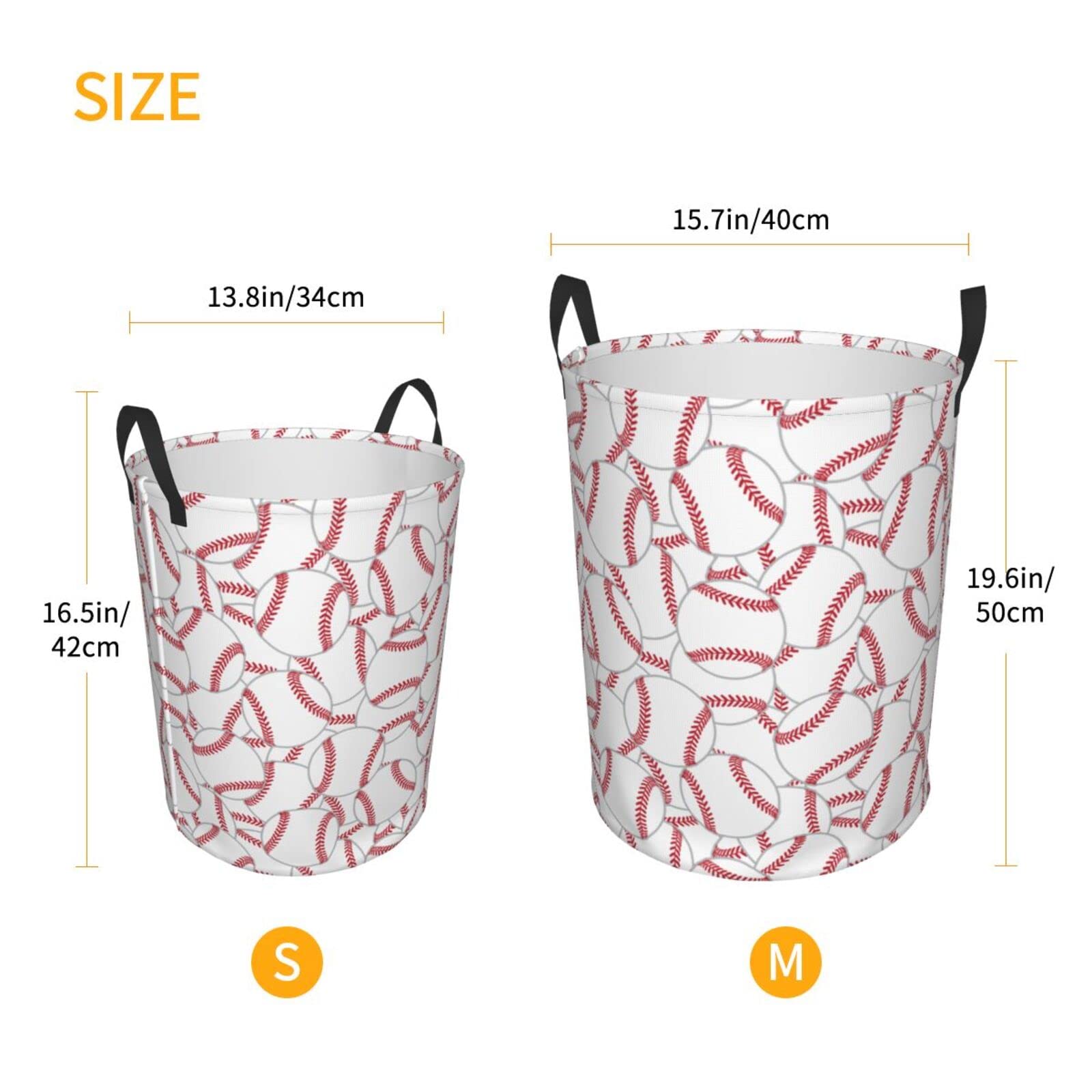 Gbuzozie 38L Round Laundry Hamper Baseball Texture Storage Basket Waterproof Coating Organizer Bin For Nursery Clothes Toys