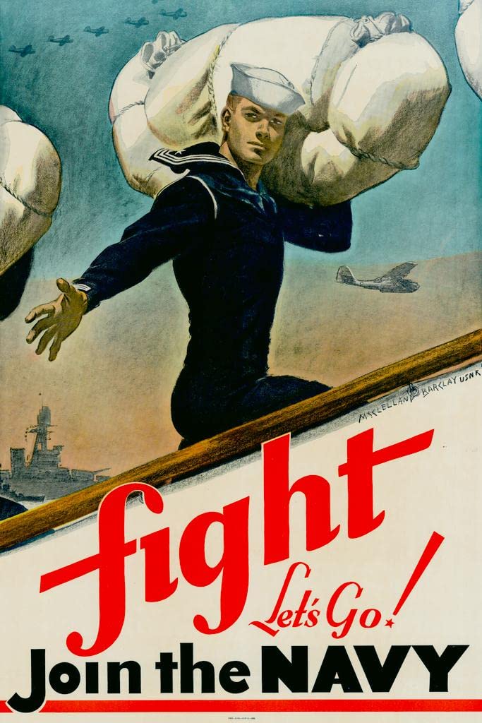 Fight Lets Go Join The Navy Wpa Propaganda Cool Wall Art Print Poster 16X24