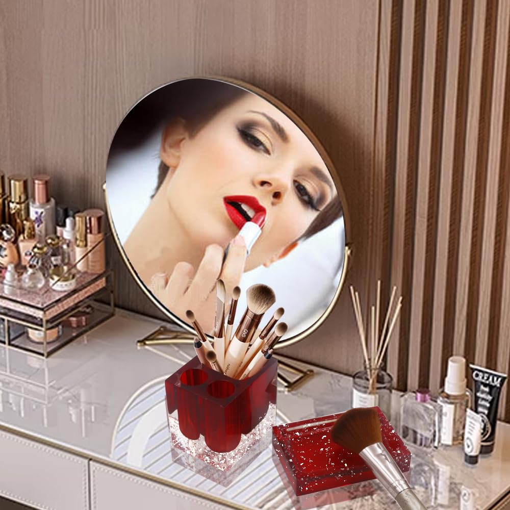 Luant 5-Piece Resin Bathroom Accessory Set With Soap Dish, Dispenser, Toothbrush Holder And Tumbler, Red