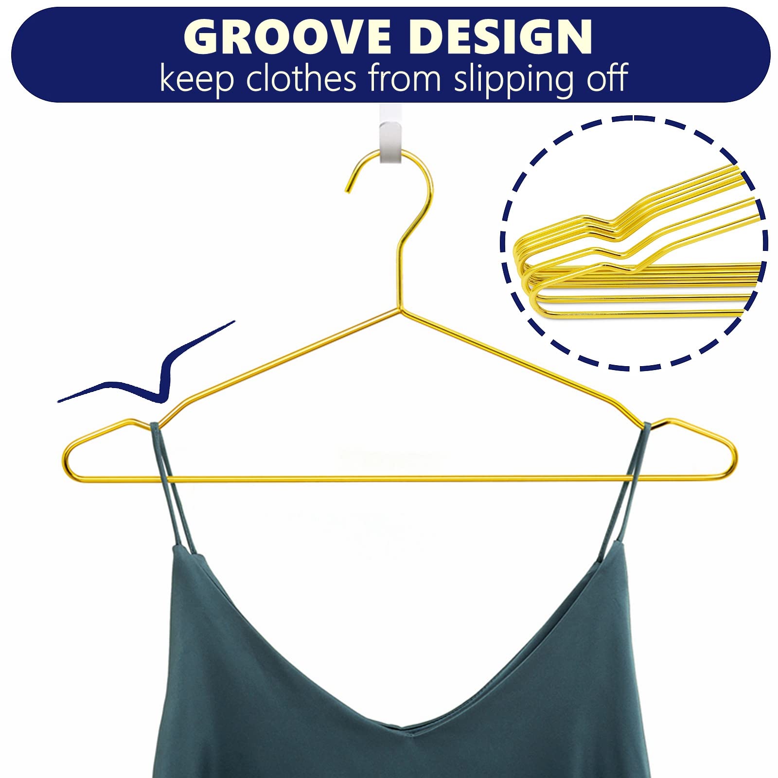 Amber Home 17'' Shiny Gold Strong Metal Hanger 30 Pack, Gold Clothes Hangers, Heavy Duty Coat Hangers, Standard Suit Hangers For