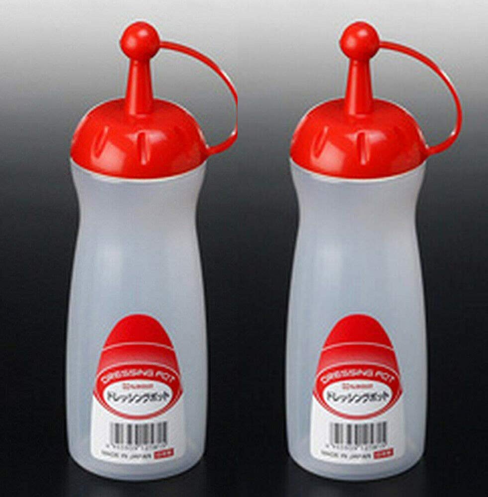 Japanbargain, Japanese Squeeze Bottle Squirt Condiment Bottles Ketchup Bottle With Twist On Cap Lids Made In Japan, Red Cap, 2 P