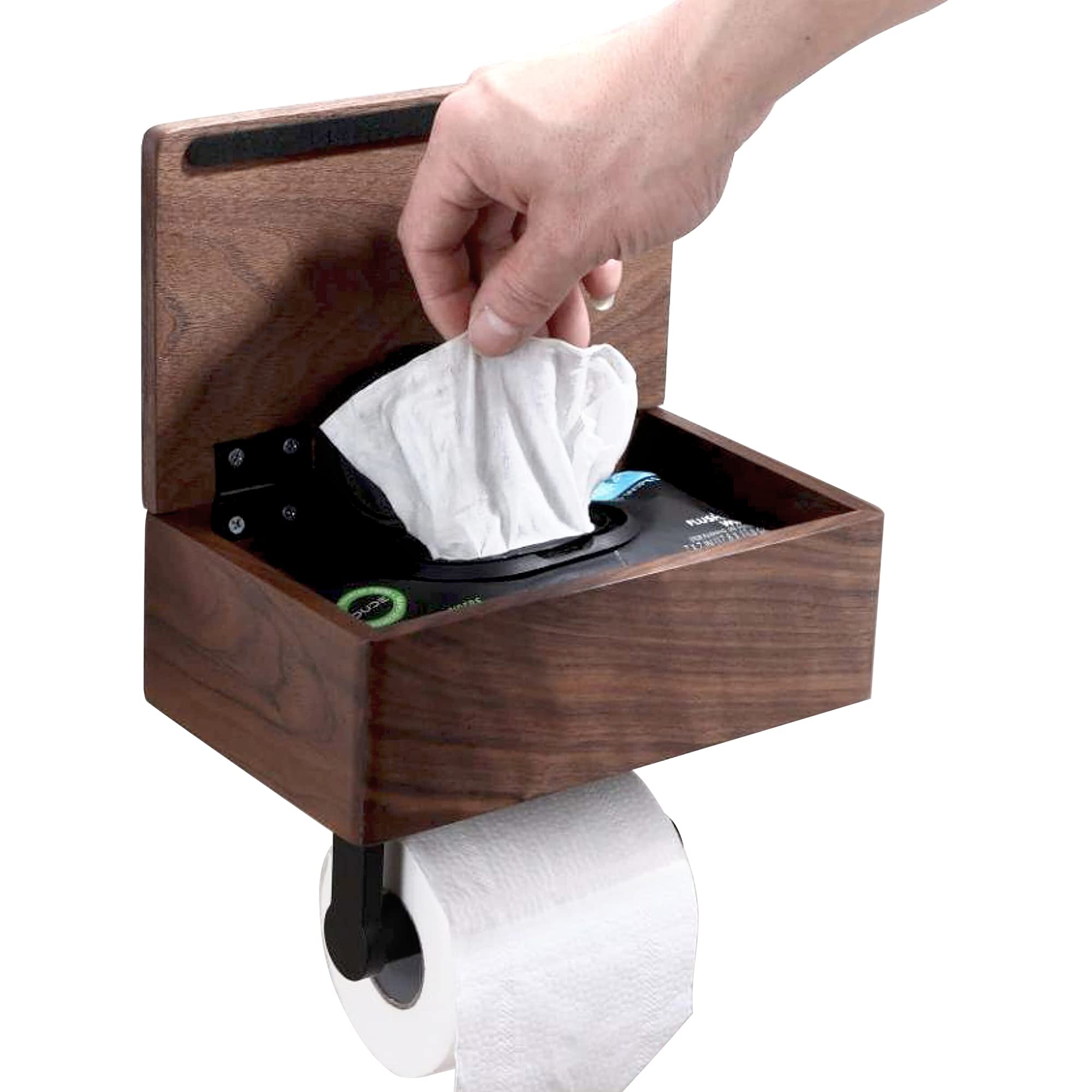 Day Moon Designs Wood Toilet Paper Holder-Wooden Wall Mount Toilet Paper Holder With Shelf As Flushable Wipes Dispenser,Bathroom