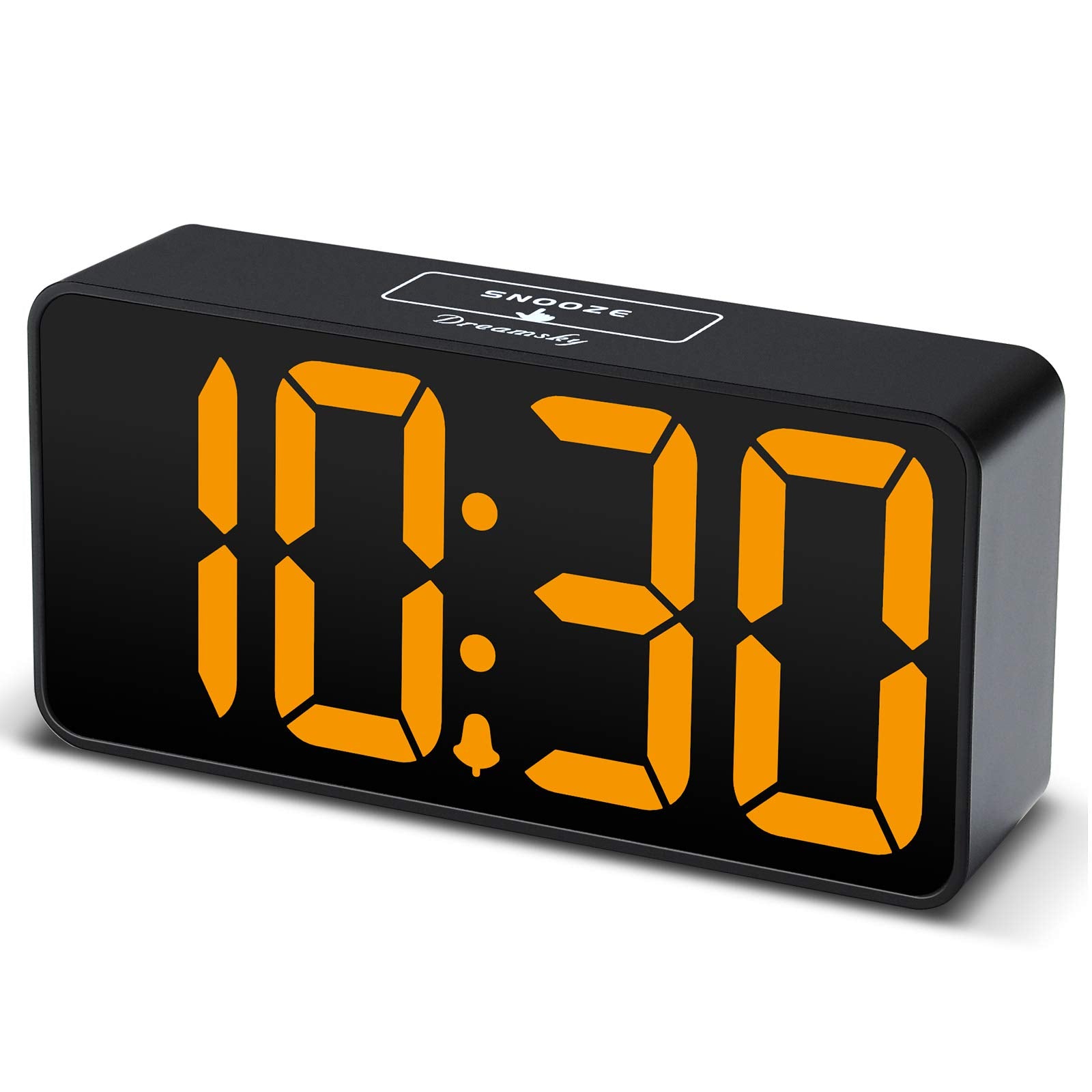 DreamSky Compact Digital Alarm Clock with USB Port for Charging, 0-100% Brightness Dimmer, Orange Bold Digit Display, 12/24Hr, S