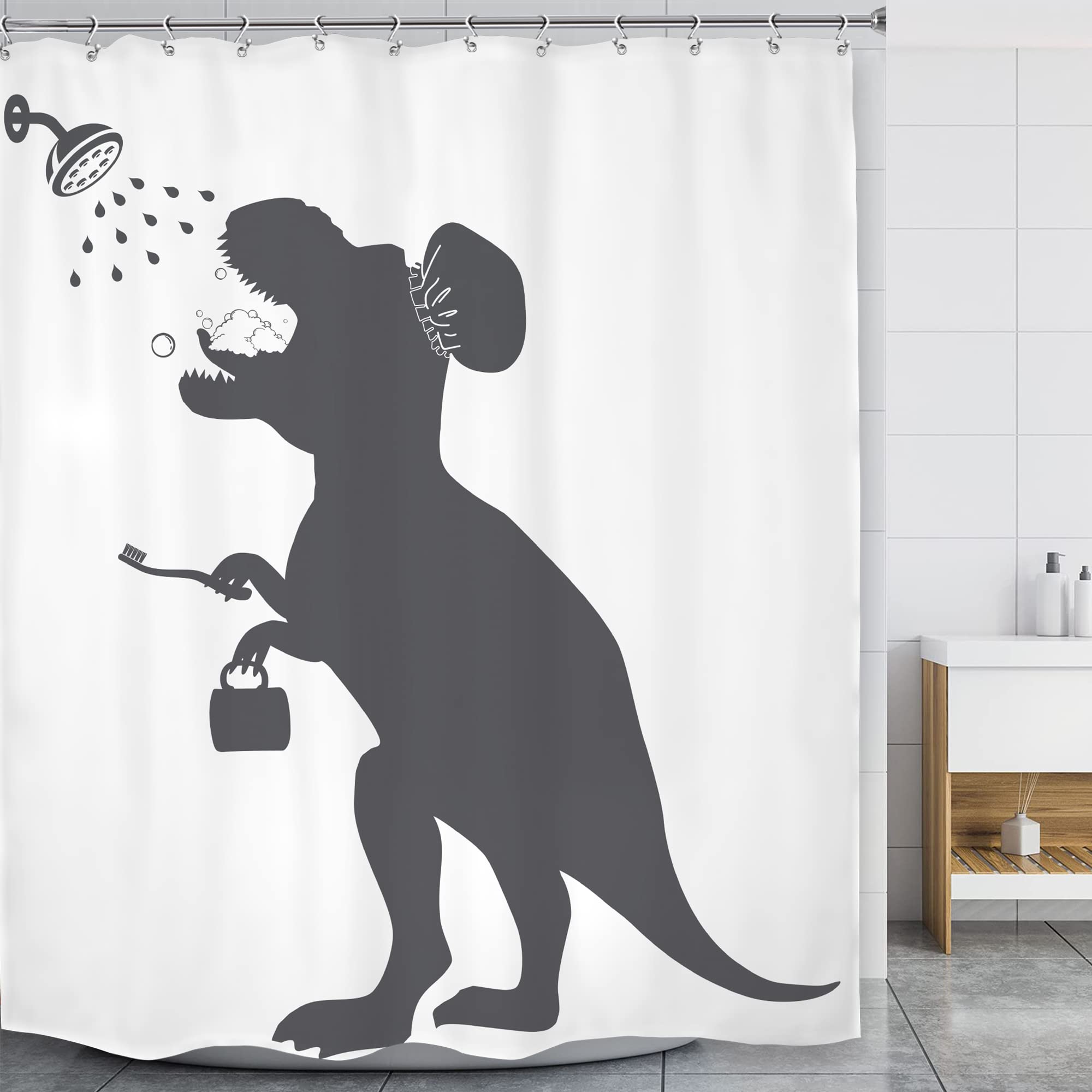 Lghtyro Funny Dinosaur Shower Curtain Dino Shower Curtain Kids Trex Raptor Silhouette Animal Shadow Cartoon Bath Accessories Art