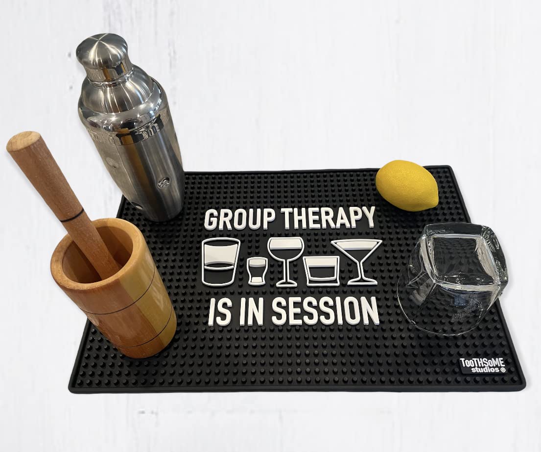 Group Therapy Is In Session 17.7'' X 11.8'' Funny Bar Spill Mat Rail Countertop Accessory Home Pub Decor Slip Resistant Durable