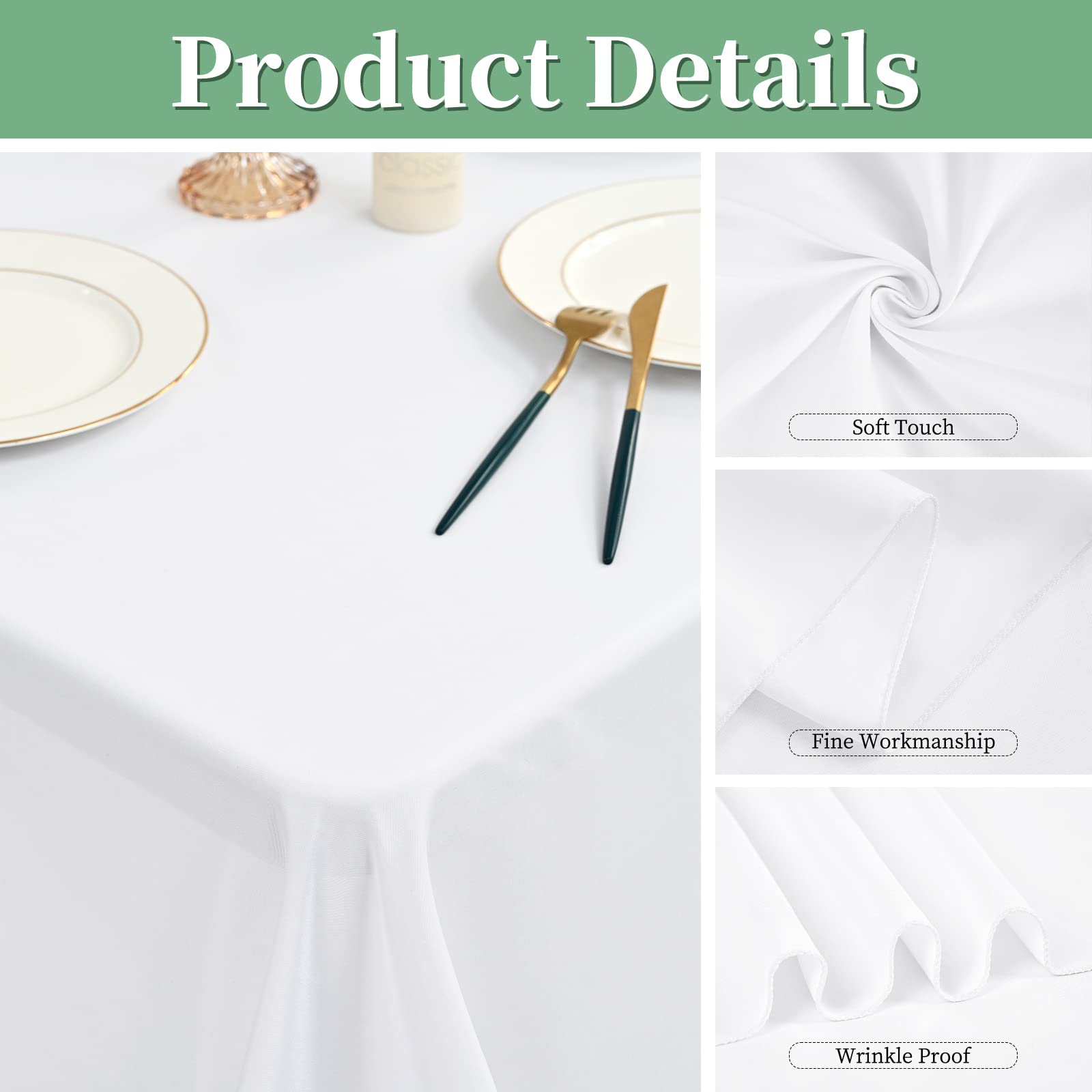 Fxks 8 Pack White Polyester Tablecloth 52 X 52 Inch Square Table Cloth For Square Or Round Tables, Washable Stain And Wrinkle Re