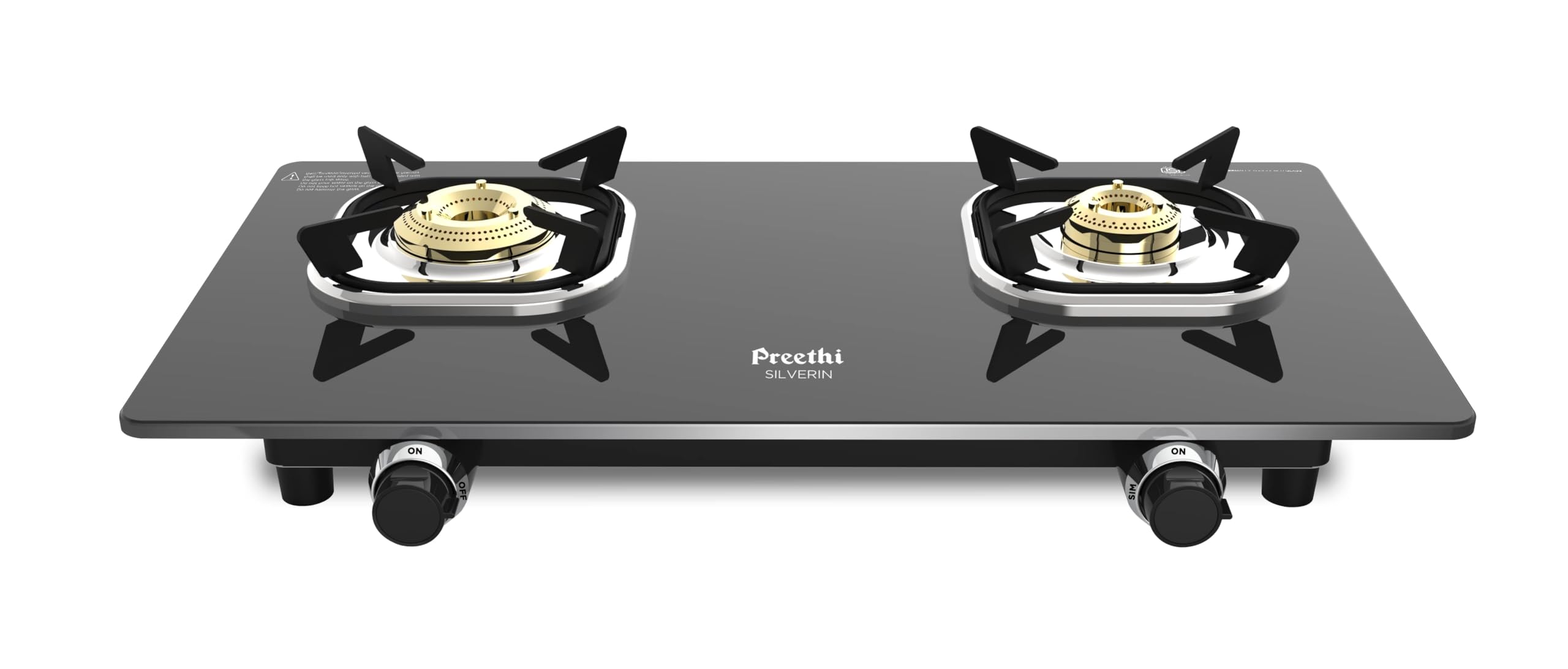 Preethi Silverin 2 Burner Glass Top Gas Stove | Easy-To-Clean With Xl Spill Tray | Sparkling Clean In 2 Minutes | 5-Year Glass &