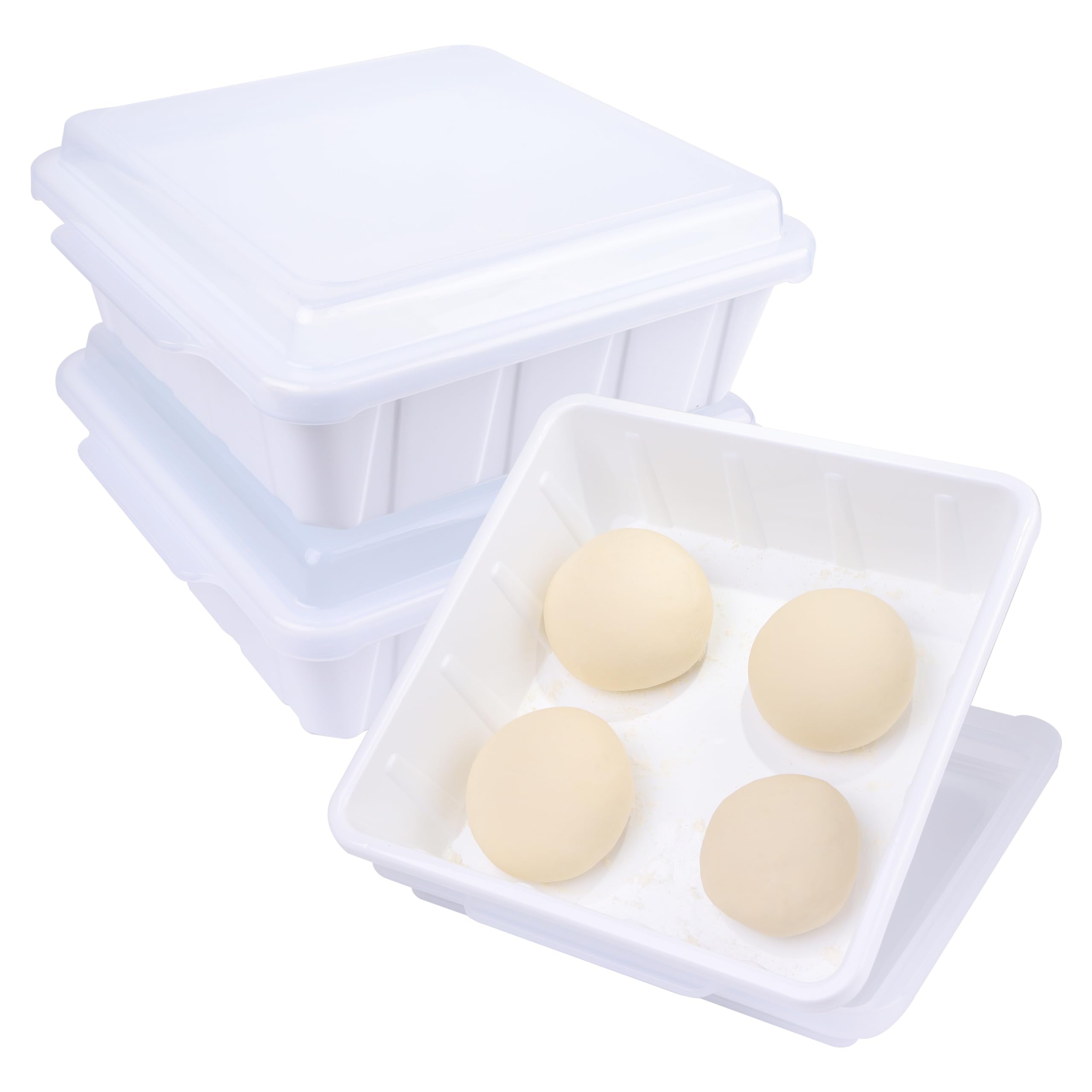 Luvcosy 3 Packs Pizza Dough Proofing Box Tray, Commercial Pizza Dough Containers, Stackable Pizza Storage Container, 1.6 Gal Dur