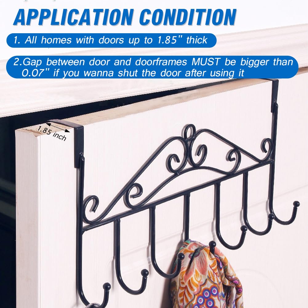 SSAWcasa Over The Door Hooks, 7 Hook Towel Rack, Anti-Rust Metal Organizer for Hat, Coat, Bag - Black, Model TRTV1657