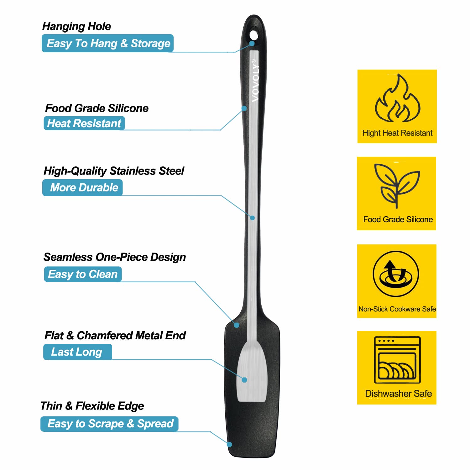 Vovoly Silicone Jar Spatula, Small Head With Long Handle, Rubber Spatulas Scraper For Jar, Blender, Bottle, Etc. High Heat Resis